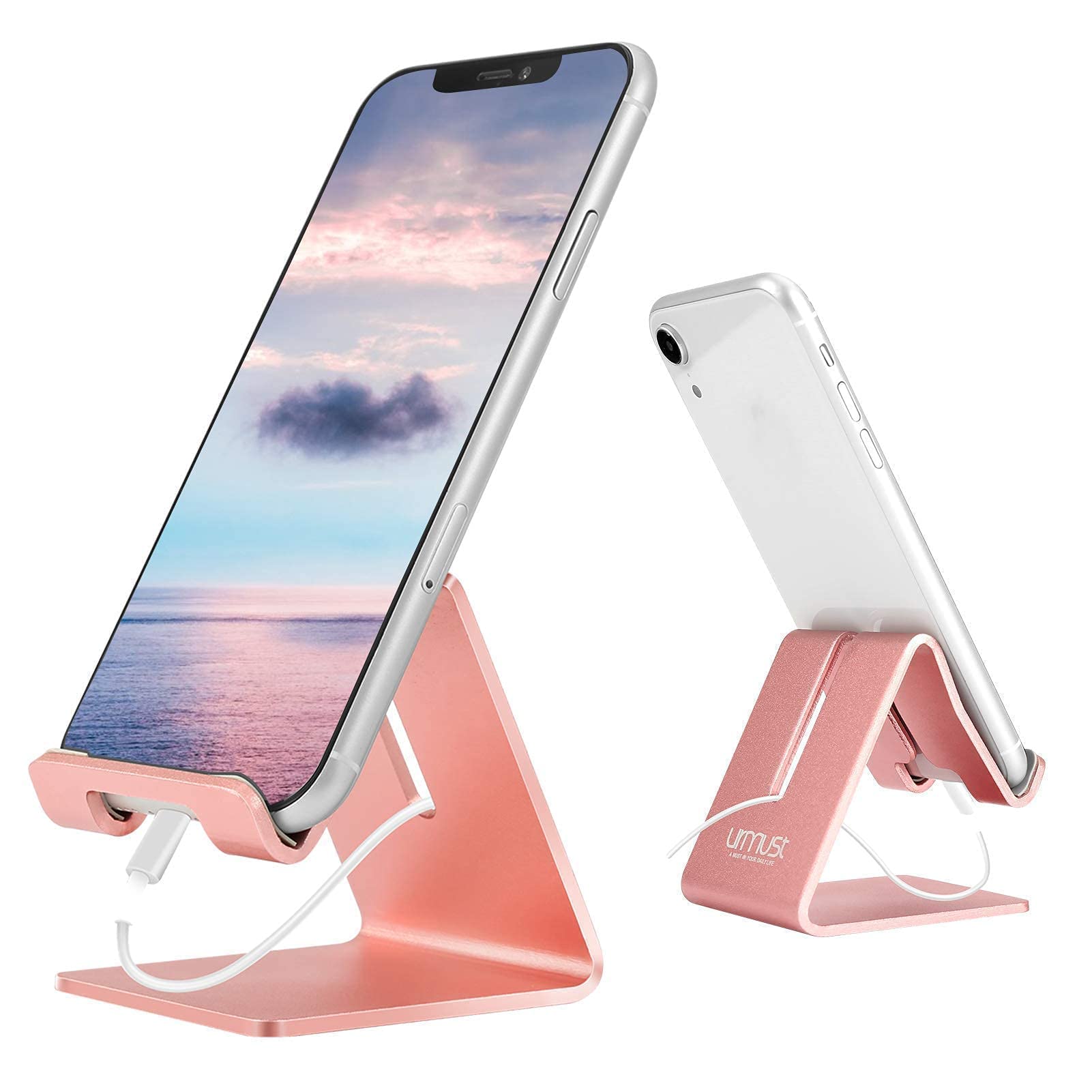 Premium Rose Gold Phone Stand Holder - Dual Angle Adjustable Desk Stand for iPhone, Samsung & Smartphones | Perfect for Home Office, Video Calls & Hands-Free Viewing