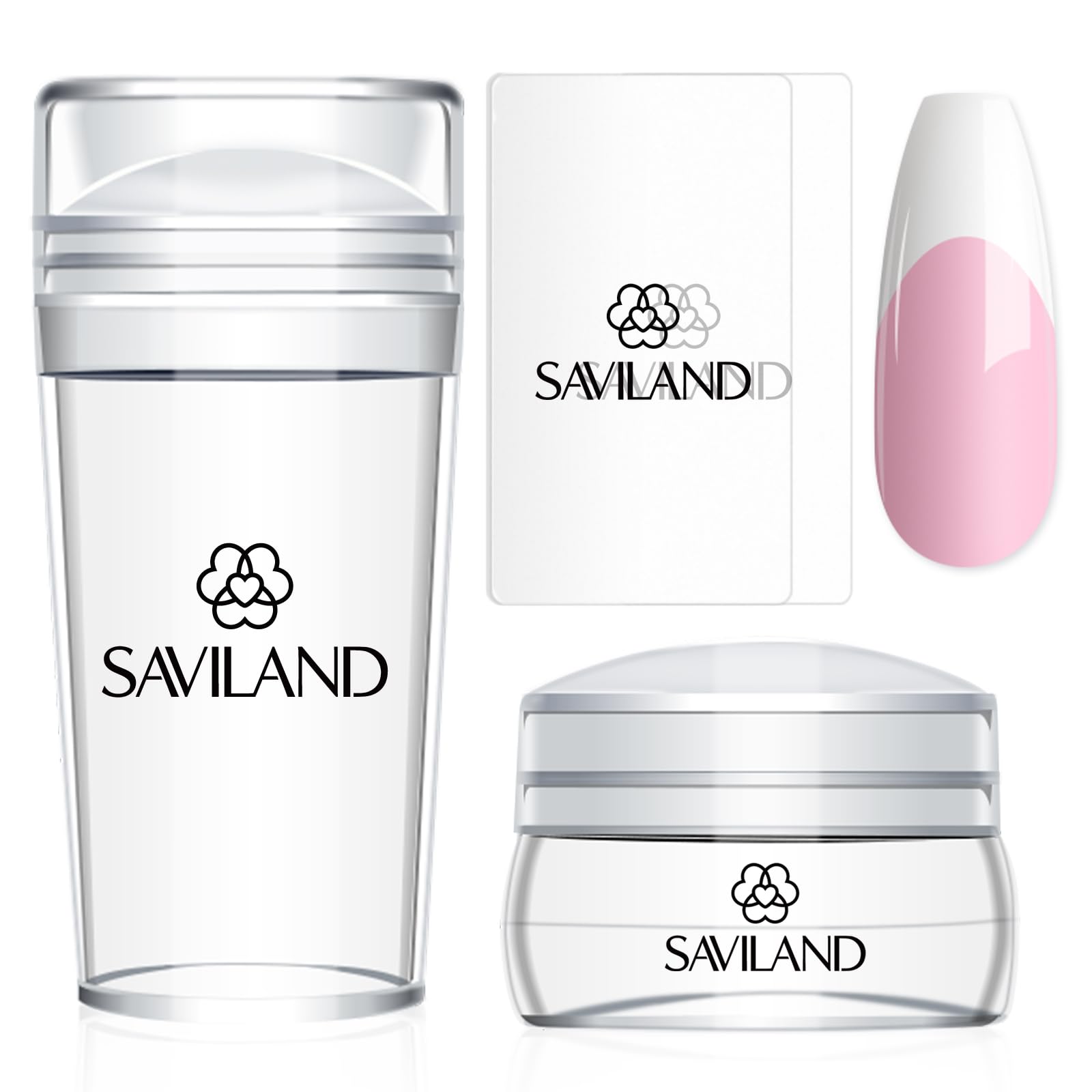 Saviland French Tip Nail Stamp Kit - 4PCS Clear Silicone Nail Art Stamper with Scrapers for DIY French Manicure | Long & Short Jelly Stampers for Home Salon & Professional Nail Designs | Perfect for Beginners & Nail Art Enthusiasts