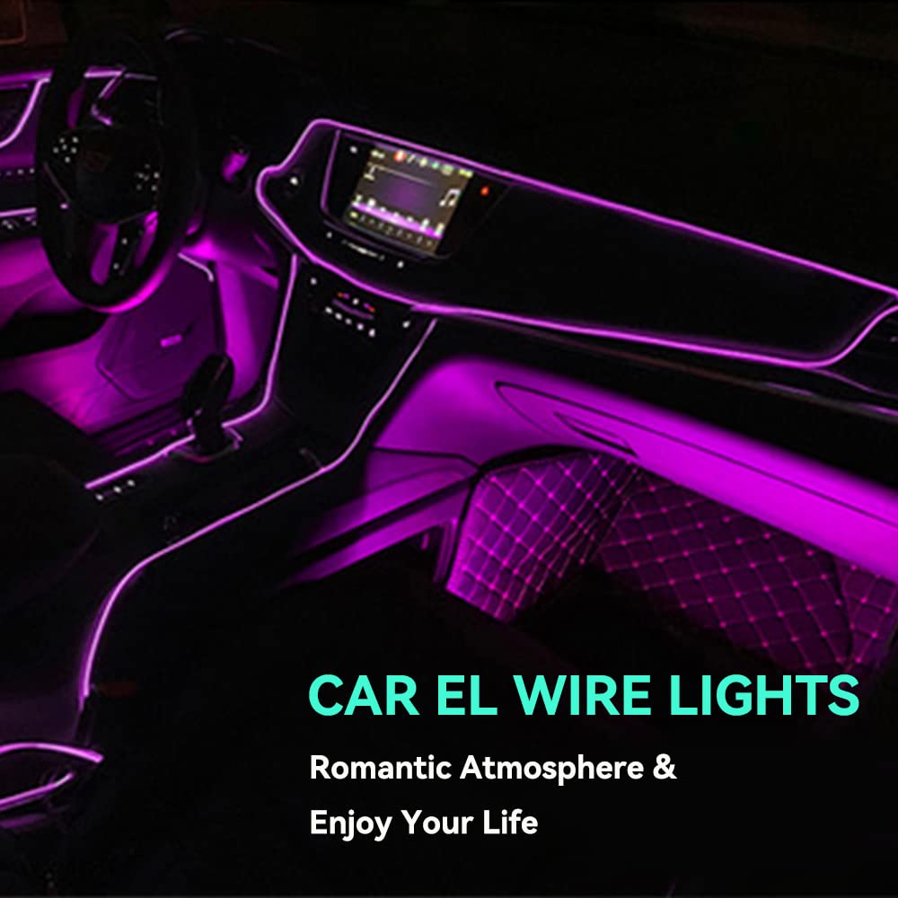 Purple EL Wire Lights for Car Interior - 16FT/5M USB-Powered LED Neon Strip Lights (5V) - Perfect for Car Decor, Garden Parties & Nighttime Events