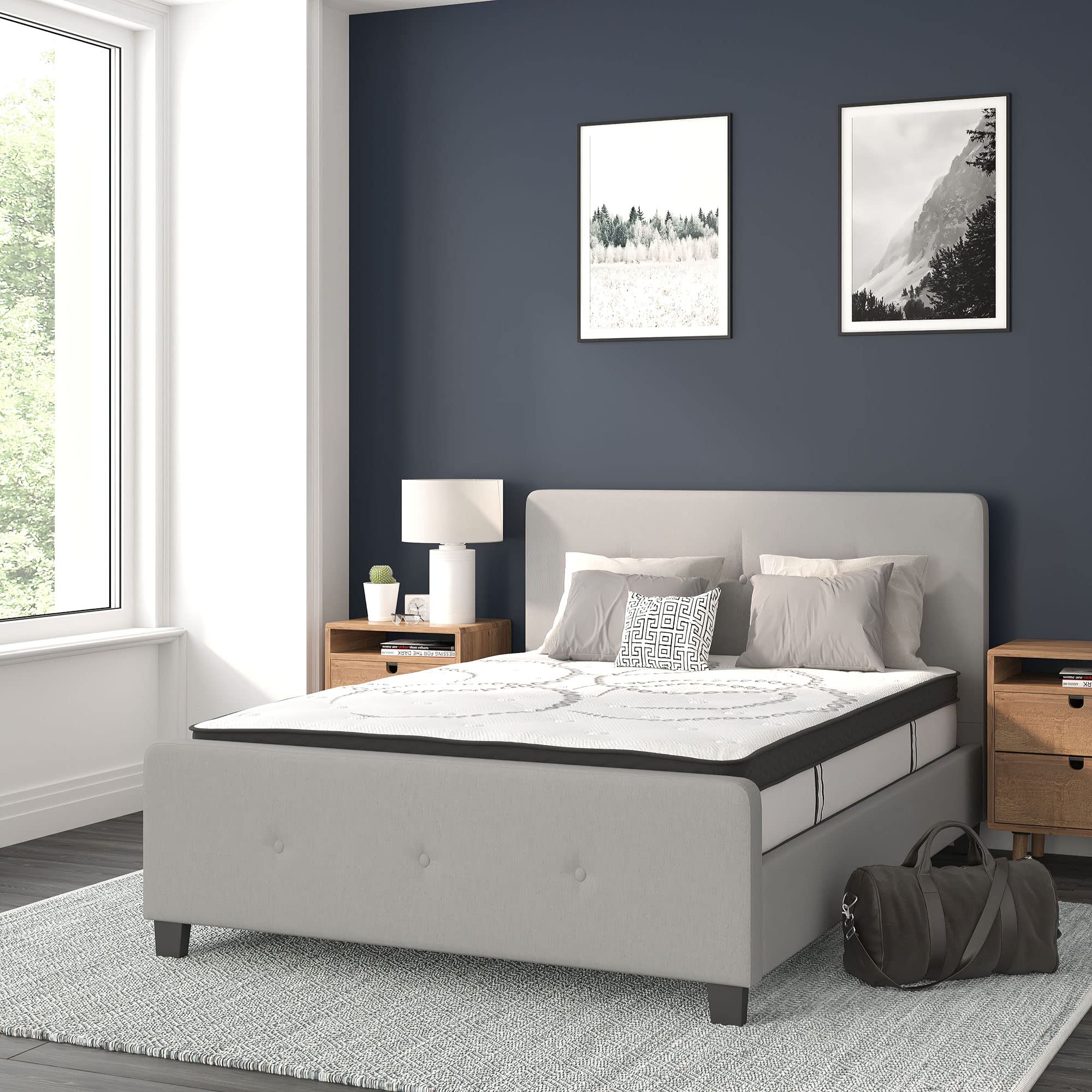 Flash Furniture Tribeca Full Size Tufted Upholstered Platform Bed with 10