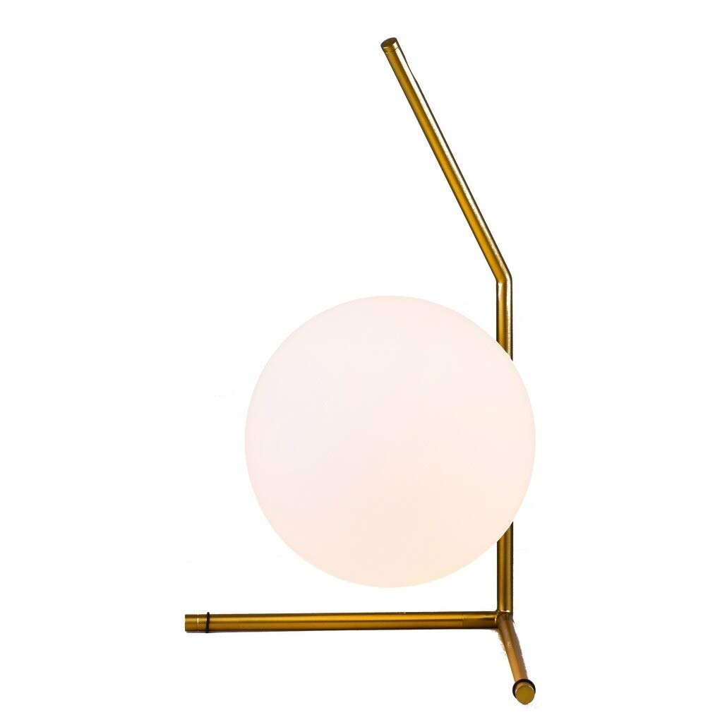 Elegant Brass and Iron Table Lamp with Milk White Glass Shade - Perfect for Bedroom, Living Room, and Office Lighting Decor