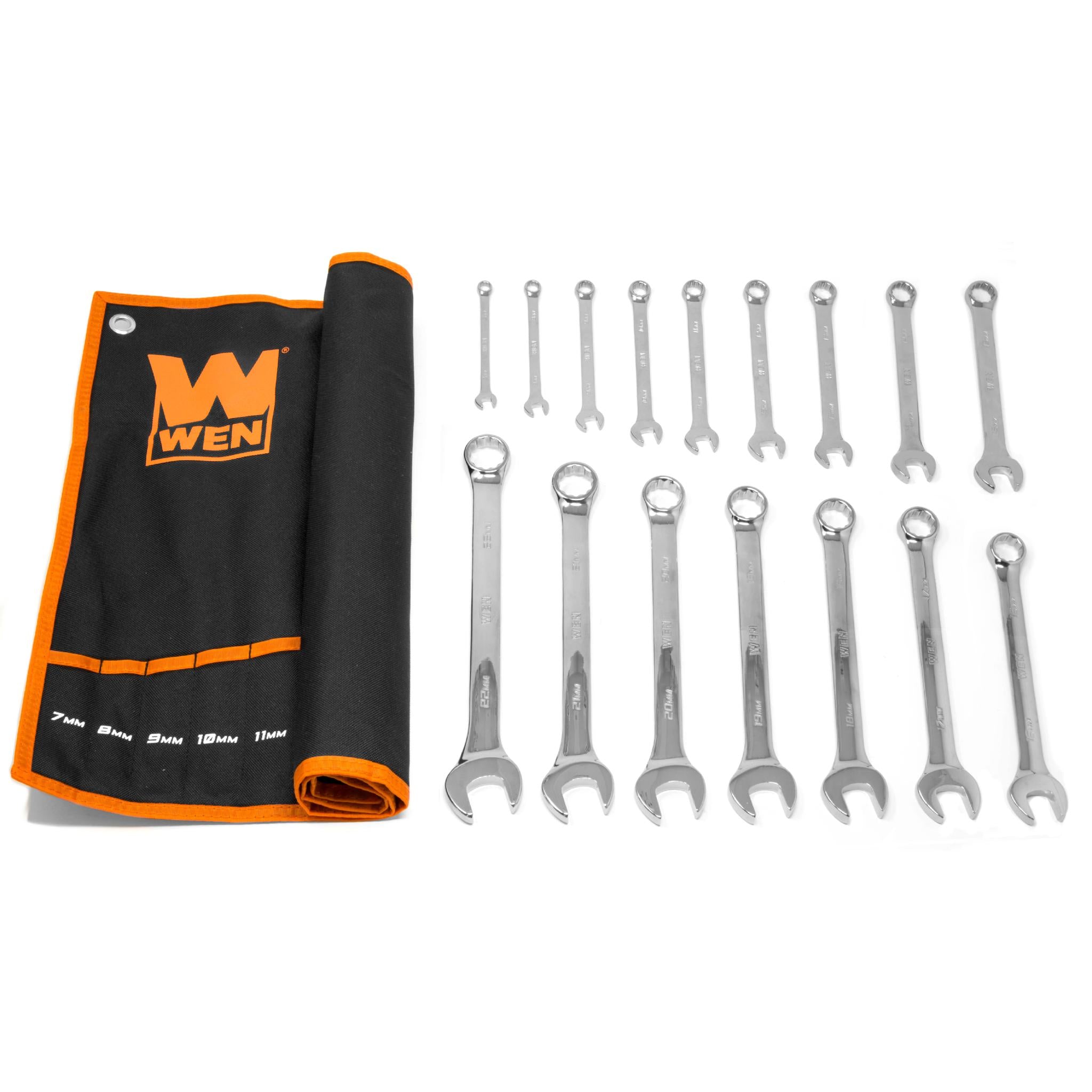 WEN WR160M 16-Piece Professional Grade Metric Combination Wrench Set with Storage Pouch - Perfect for Automotive Repair, DIY Projects & Home Maintenance