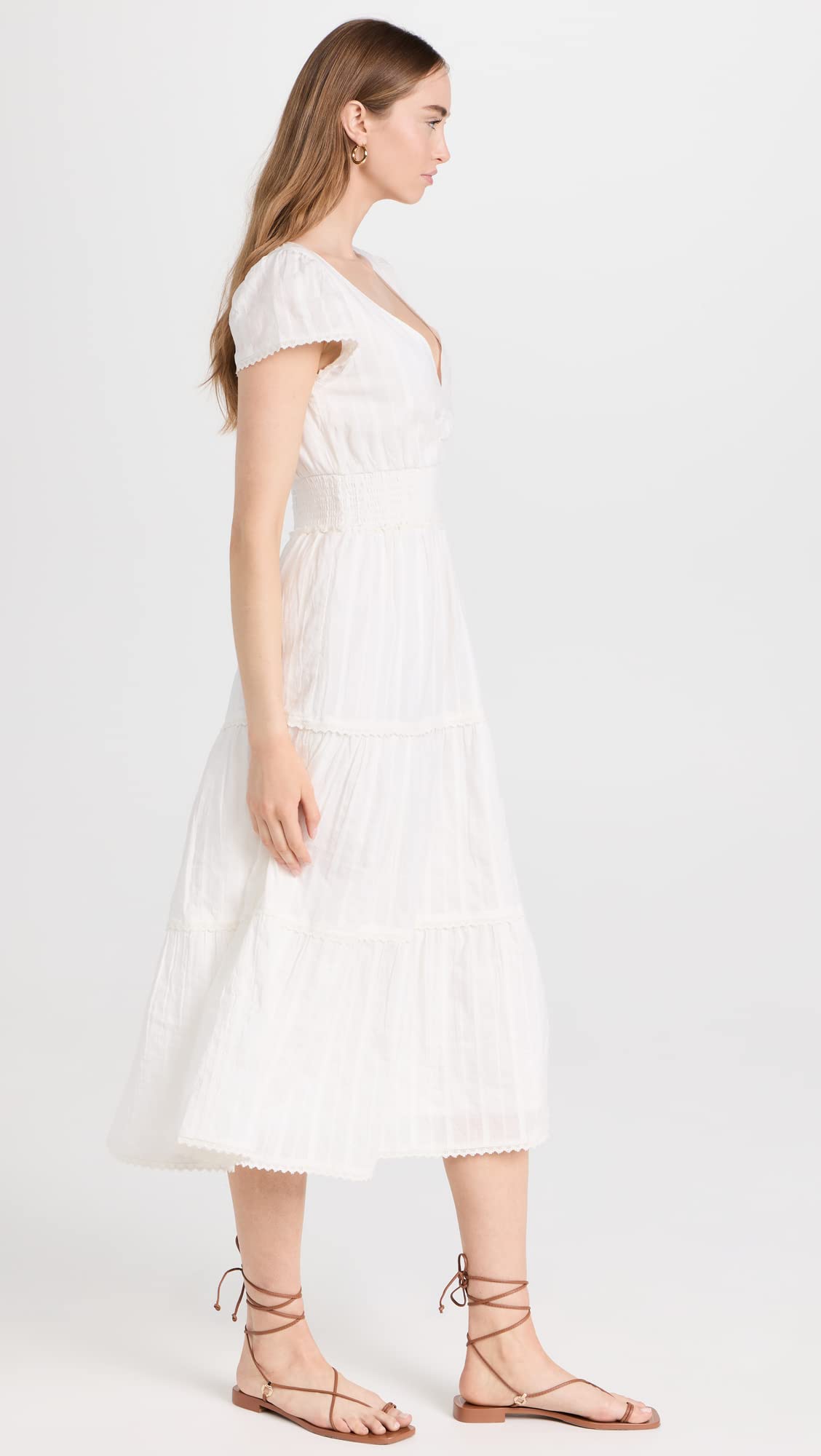 PAIGE Women's Soledad Dress - Flowy Midi Dress with V-Neck & Ruffle Sleeves for Casual Wear, Date Night & Summer Outfits