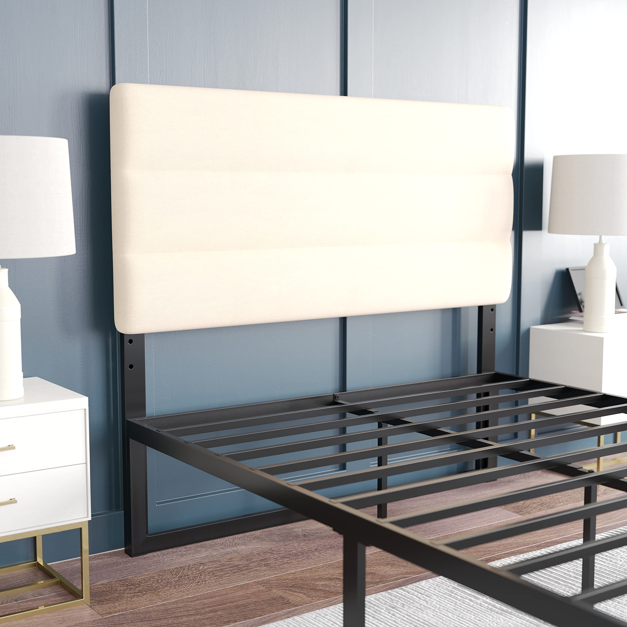 Emma & Oliver Gannon Full Size Upholstered Headboard - Cream Fabric, Adjustable Height, Easy 30-Min Assembly - Fits Most Bed Frames (Not Included) | Perfect for Bedroom Makeovers & Guest Room Decor
