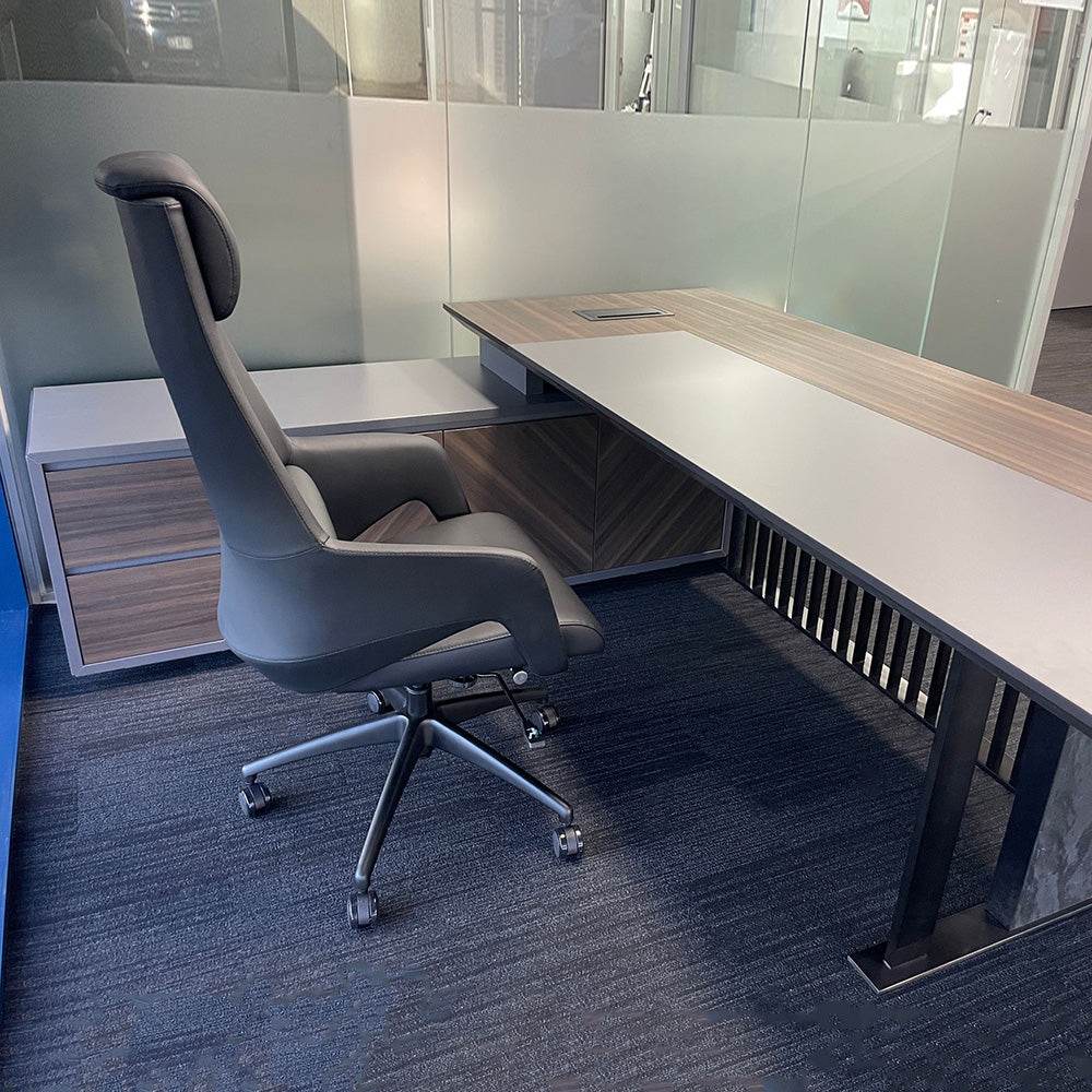 Premium MADEIRA Executive Desk 220cm with Left Return in Hazelnut & Grey - Modern Office Furniture for Home & Business Workspaces