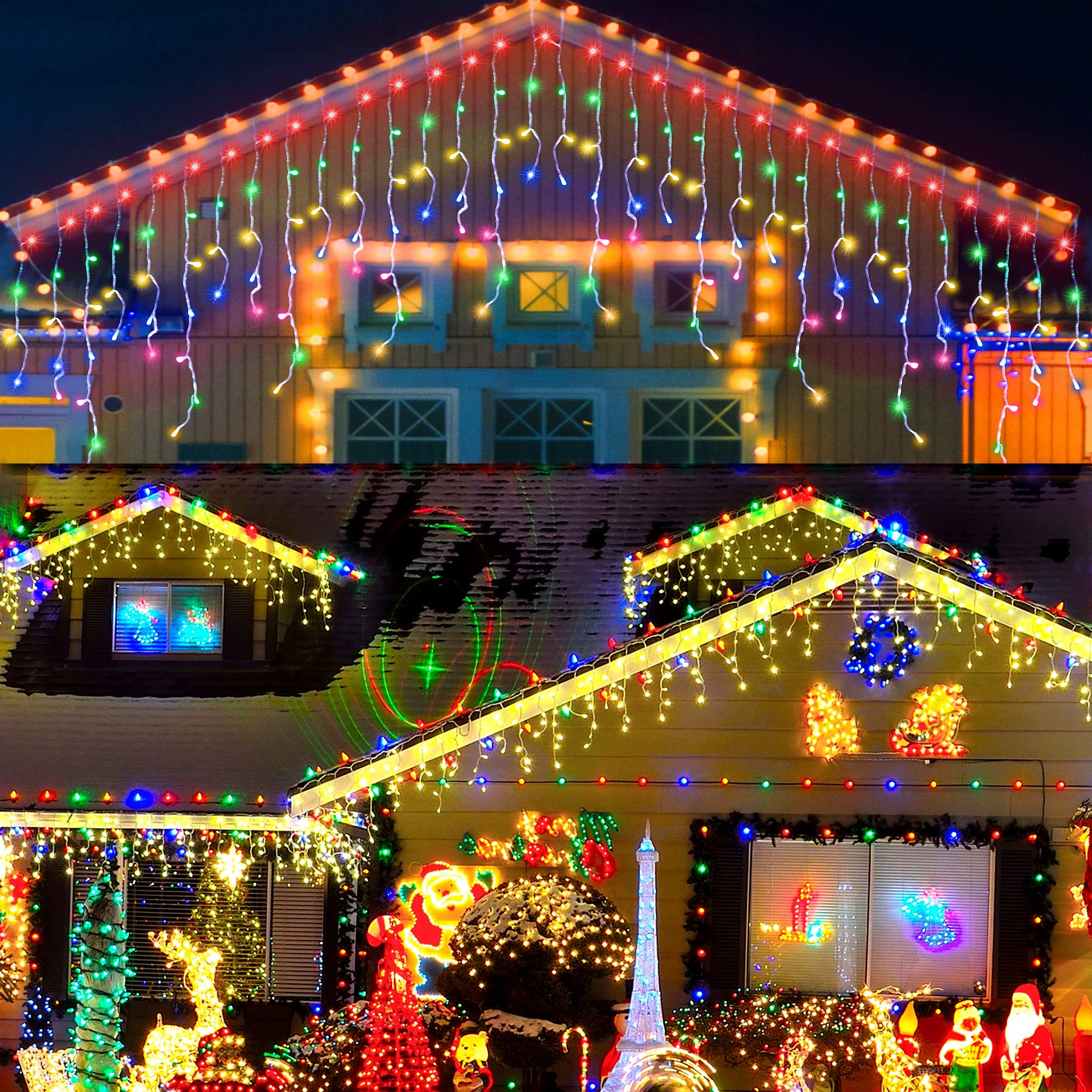 640 LED Icicle Christmas Lights - 65.6ft Waterproof Fairy String Lights with 120 Drops, 8 Lighting Modes for Indoor Bedroom, Outdoor Window, Holiday Party Decorations (Multicolor) | Perfect for Christmas Tree, House Exterior, Garden, and Winter Festival Decor