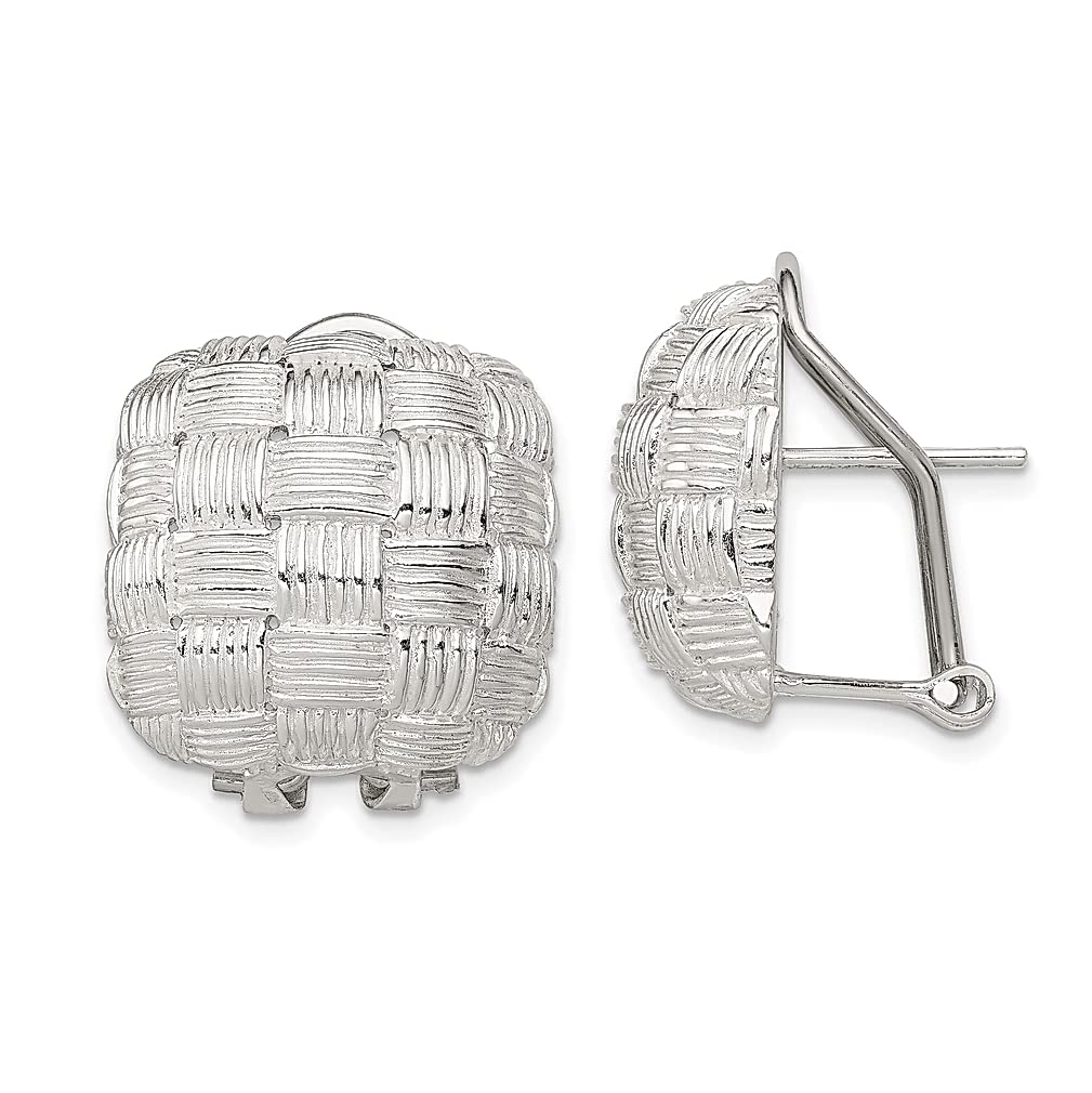 925 Sterling Silver Square Omega Back Earrings with Ball Button - Elegant Fine Jewelry for Women, Perfect Gift for Her - Ideal for Parties, Weddings & Everyday Wear