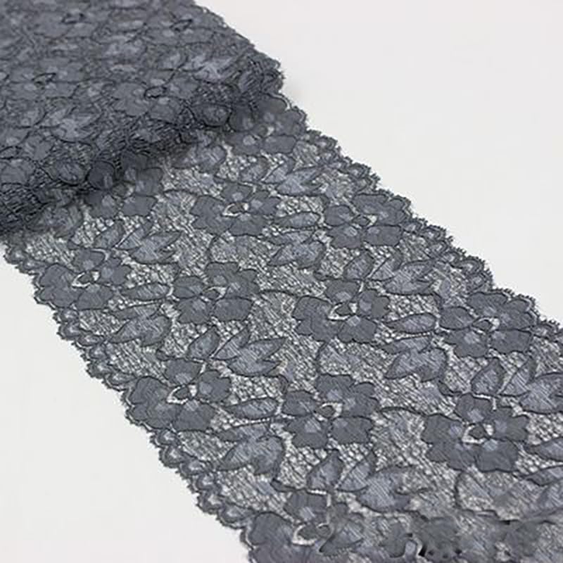 6.2 Inch Stretch Lace Trim Floral Embroidered Elastic Fabric - 5 Yards Dark Gray for DIY Sewing, Wedding Dress, Costume Design & Craft Supplies | Perfect for Bridal Gowns, Lingerie, Scarf Edging & Home Decor Projects