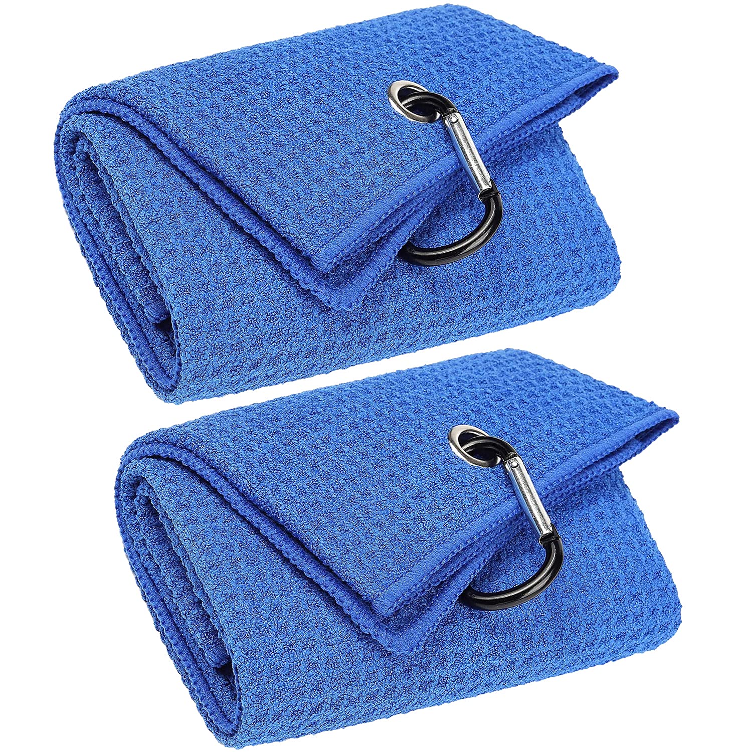 Premium 2-Pack Tri-Fold Golf Towels - Super Absorbent Microfiber Waffle Pattern with Heavy Duty Carabiner Clip - Blue Golf Accessories for Men's Golf Bags - Perfect for Golf Courses, Driving Ranges & Club Cleaning