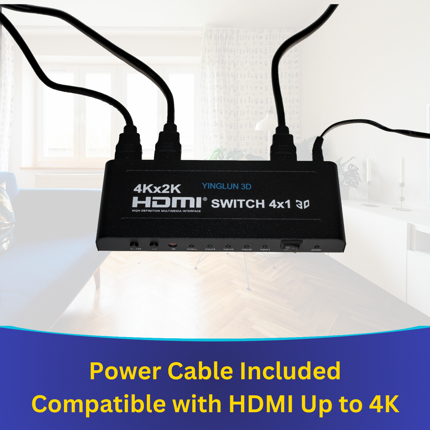 4K HDMI Switcher 4 Port with Remote - 4x1 HDMI Splitter Box for TV, PS5, Xbox, PC - Supports Ultra HD 1080P 3D HDR - Perfect for Home Theater & Gaming Setup