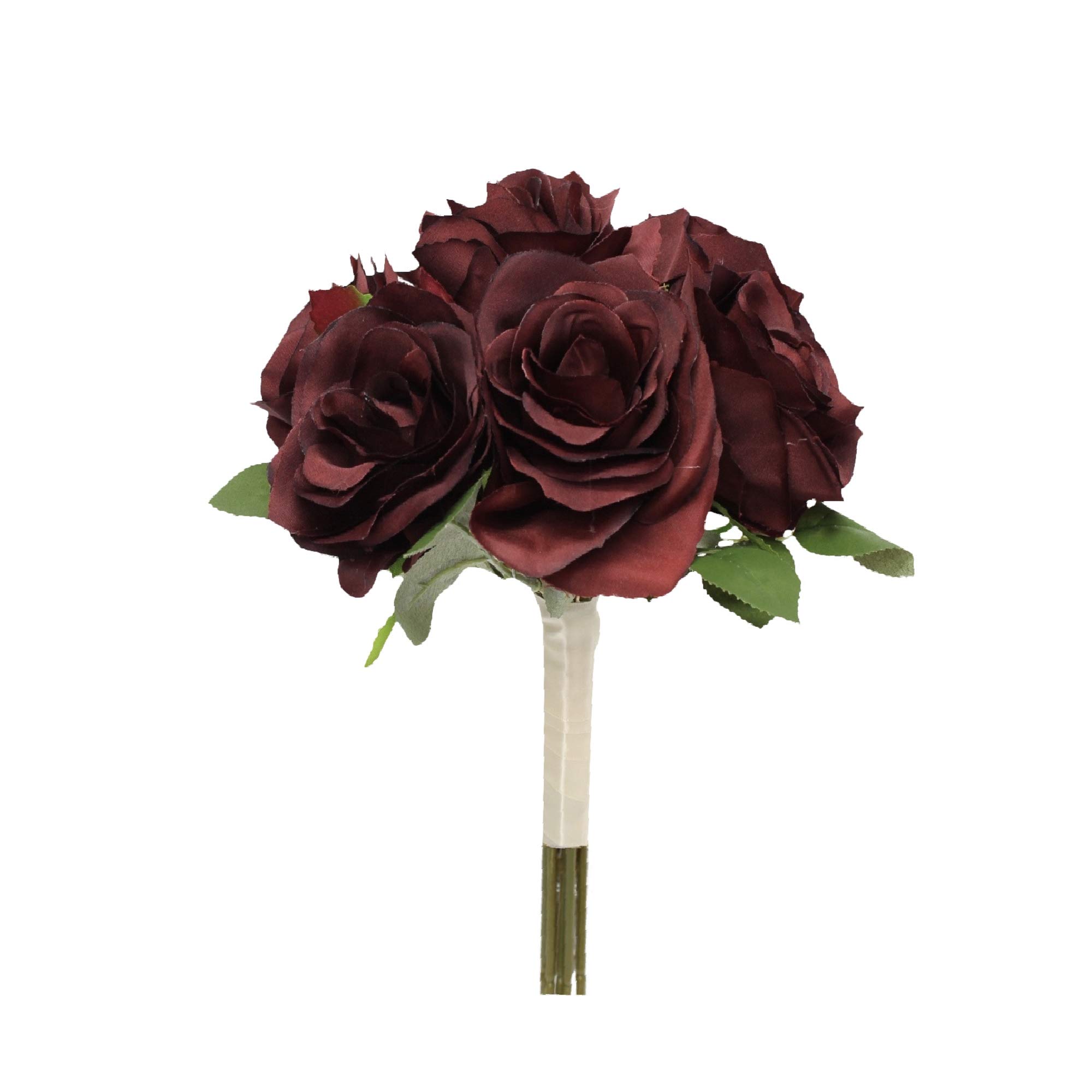 Handcrafted Artificial Classic Rose Bouquet with Greenery - Deep Wine Color Roses for Wedding Centerpieces, Home Decor & Gift Giving