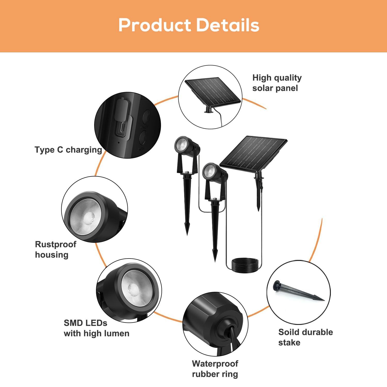 ZYAN Solar Spot Lights Outdoor Waterproof - 4 Pack Warm White LED Landscape Lighting for Yard, Garden, Lawn, Trees & Pool Areas | Auto On/Off, Black Housing | Perfect for Pathway, Patio & Backyard Decor