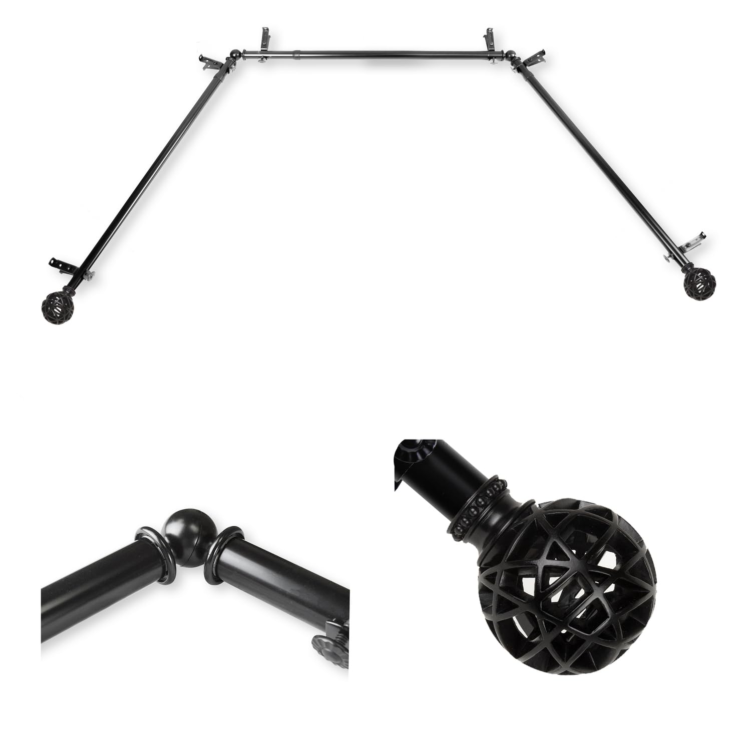 13/16-inch Black Bay Window Single Curtain Rod for Living Room & Bedroom - Ginny Home Decor