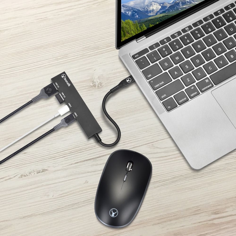 Bonelk Long Life USB C 4-in-1 Multiport Slim Hub - Compact USB-C Adapter for Laptop, MacBook, iPad Pro | Expand Connectivity for Work, Travel & Home Office