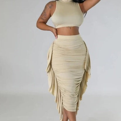 Charlotte Women's Sexy Bodycon Frill Skirt & Crop Top Two Piece Set - Perfect for Date Night, Club Wear and Party Outfits