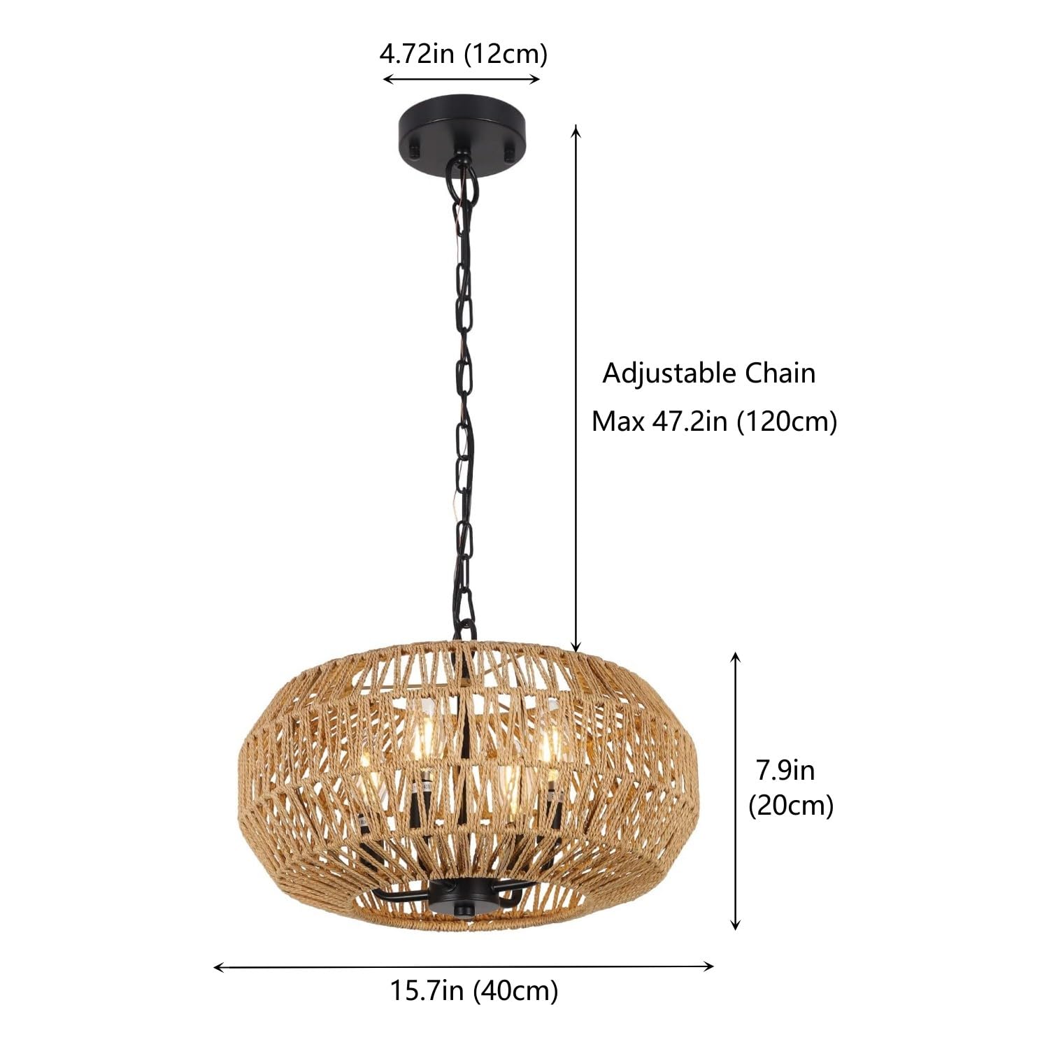 SEIHONG 4-Light Boho Rattan Pendant Light - Hand Woven Wicker Chandelier Lighting Fixture for Farmhouse, Dining Room, Kitchen Island, Living Room & Foyer | Perfect for Rustic, Coastal & Bohemian Home Decor
