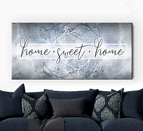 Home Sweet Home V2 Wooden Framed Canvas Wall Art - Ready to Hang Blue Quote Sign (42x19 inches) - Perfect for Living Room, Bedroom & Office Decor
