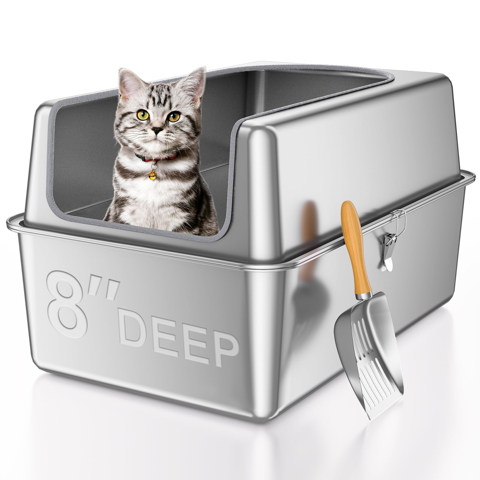 Premium Stainless Steel Cat Litter Box with Lid & Scoop - Extra Large Metal Litter Pan for Big Cats - High Sided Enclosure with Anti-Leak Design - Odor Control, Non-Stick Surface, Easy to Clean - Perfect for Multi-Cat Homes & Large Breeds