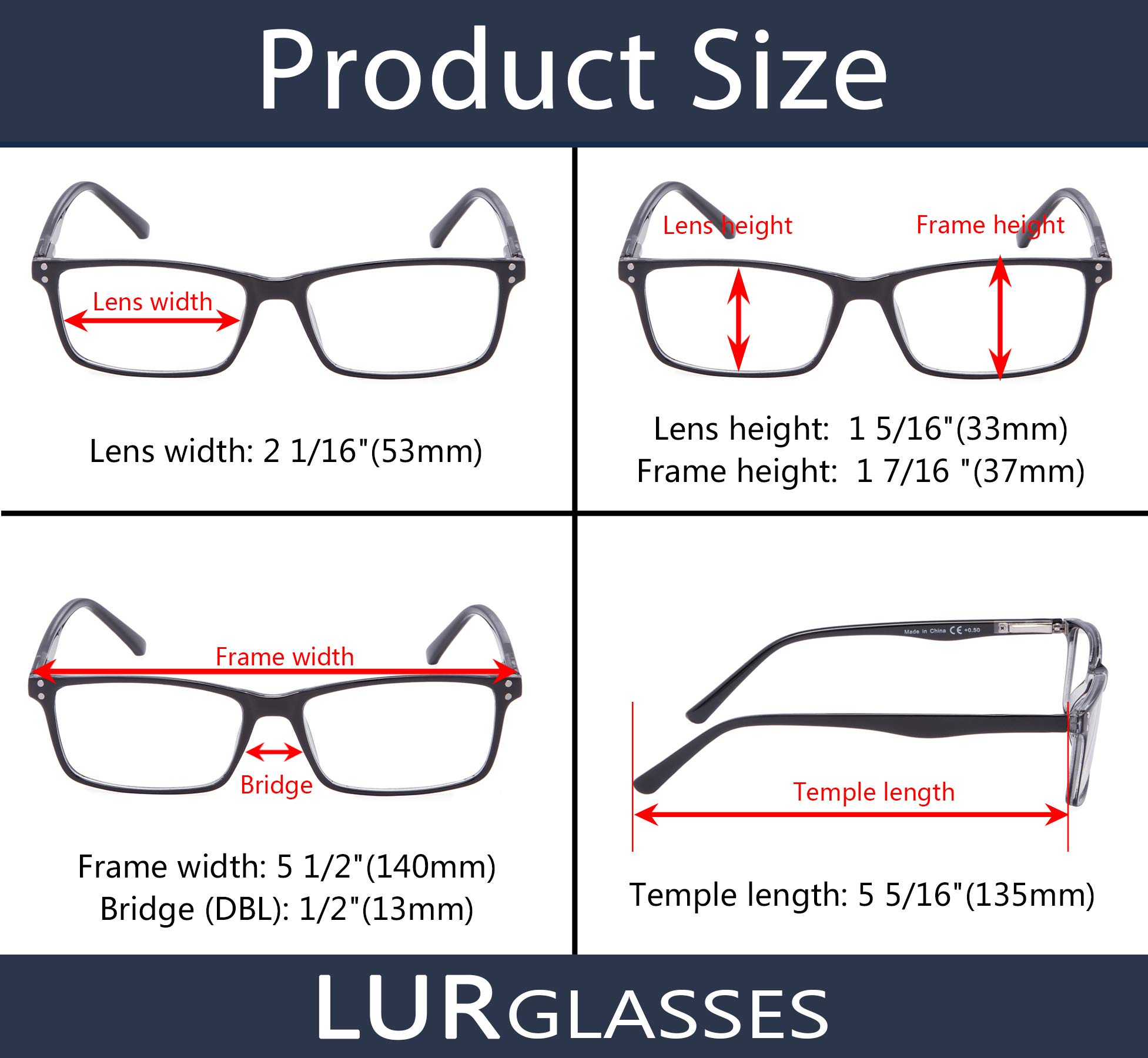LUR Reading Glasses 4 Pack - Stylish Women's Readers with Case - Fashionable Blue Light Blocking Glasses for Reading, Computer Work & Office Use