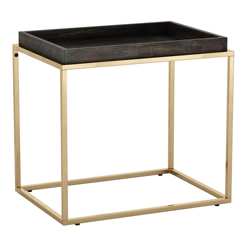 Modern Iron and Mango Wood Side Table with Antique Brass Finish - Stylish End Table for Living Room, Bedroom, or Office Decor
