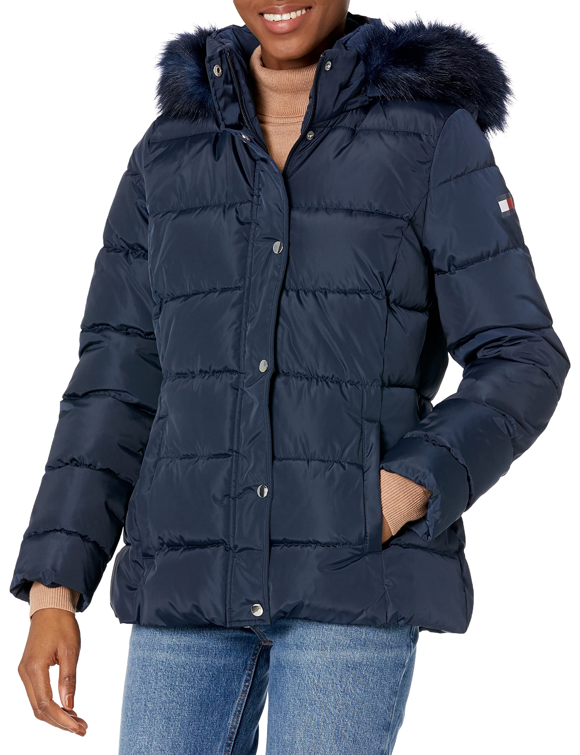 Tommy Hilfiger Women's Lightweight Short Puffer Jacket - Warm Winter Coat for Casual Outfits & Outdoor Activities