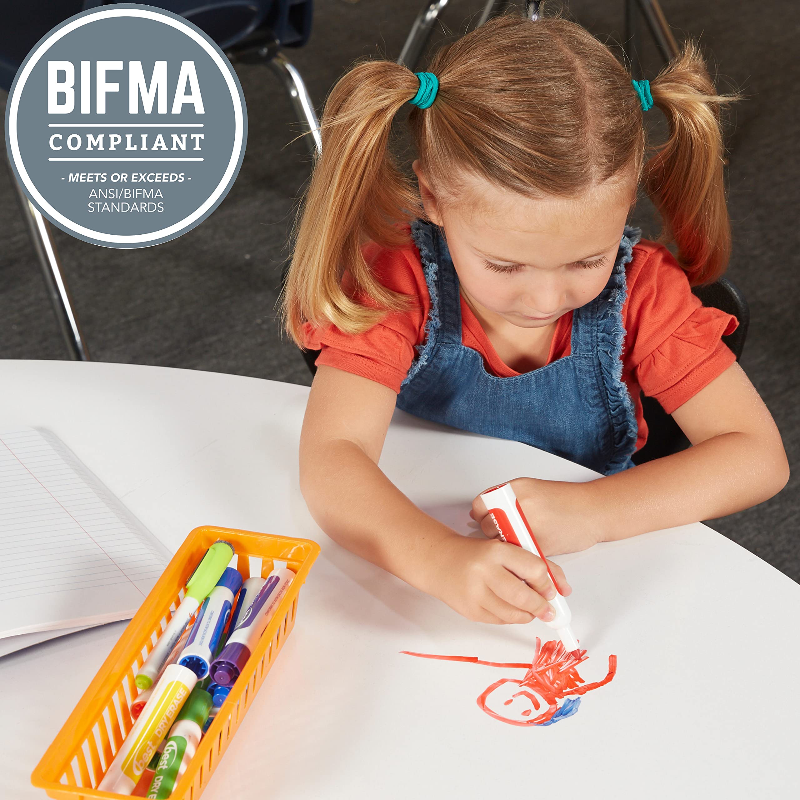 FDP 24x48 Inch Adjustable Height Dry-Erase Activity Table - Whiteboard Top with Red Edge & Legs, Swivel Glides for School, Office & Home Use - Perfect for Classrooms, Meetings & Creative Workspaces