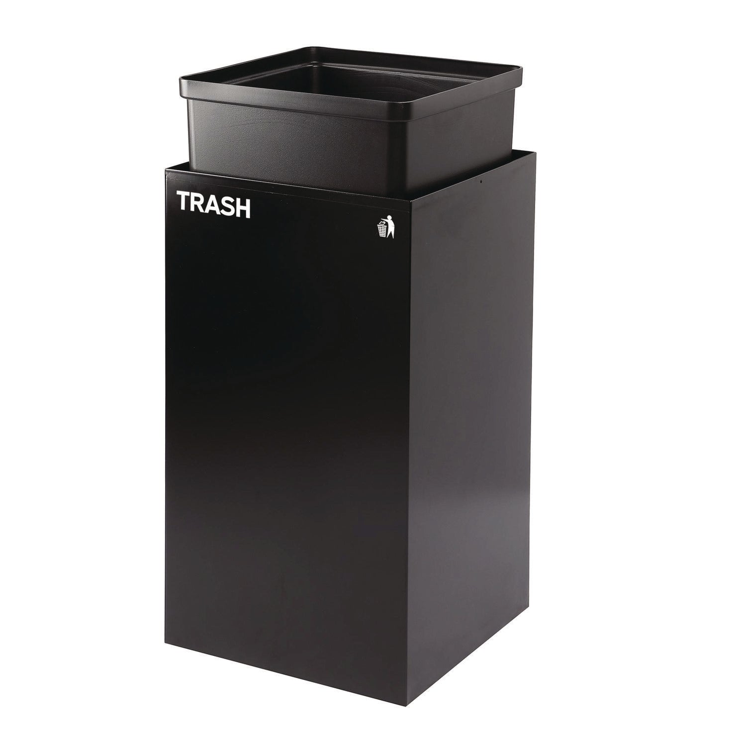 Alpine Industries 29 Gallon Steel Trash & Recycling Cans Set - Blue Mixed Recycling Bin with Circle Lid, Green Recycling Container with Mixed Lid & Black Trash Can with Square Lid - Perfect for Home, Office & Commercial Waste Management