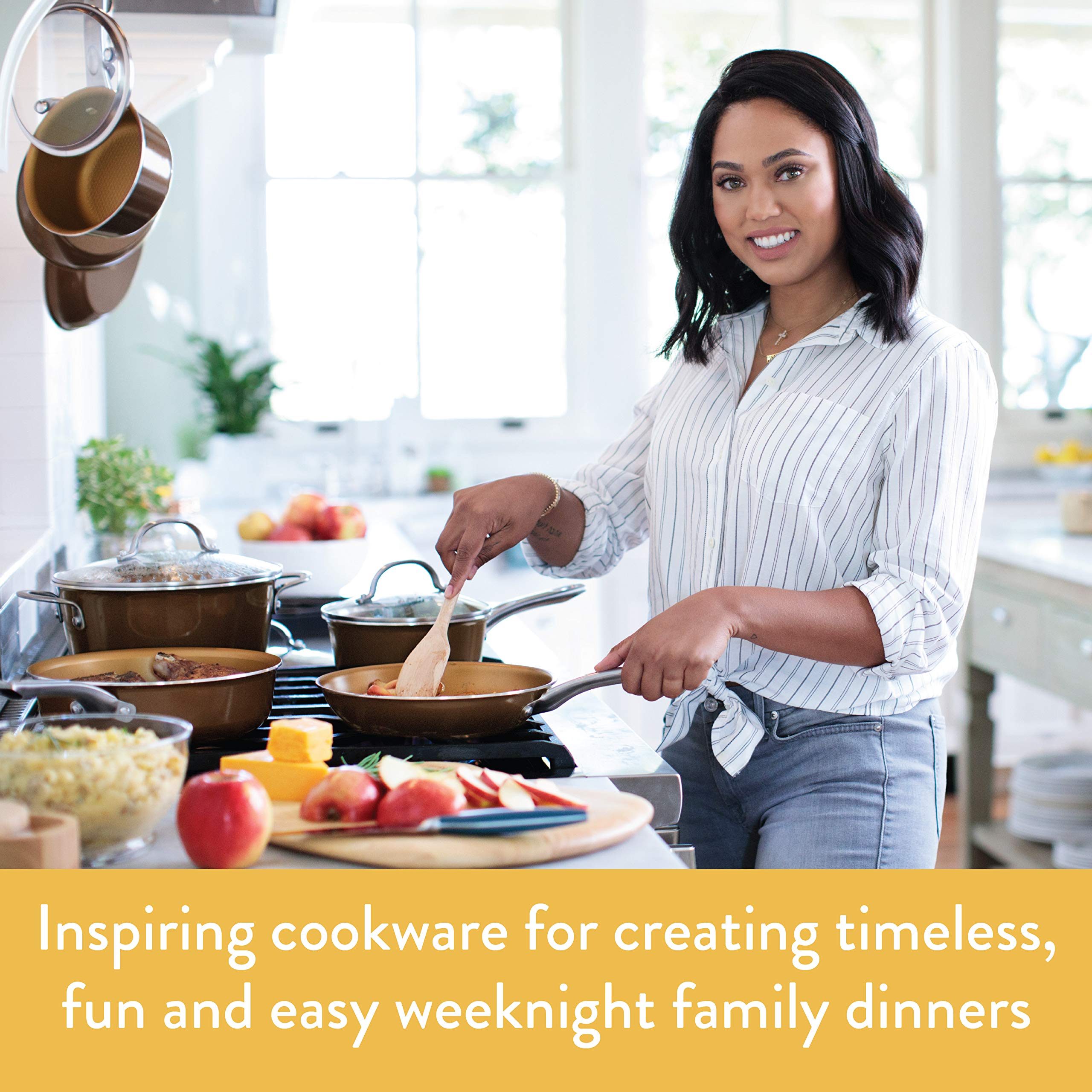 **Ayesha Curry Nonstick Wok Pan - 14 Inch Stir Fry Pan, Brown Sugar, Durable & Easy to Clean - Perfect for Asian Cooking, Stir-Frying, and Healthy Meals**
