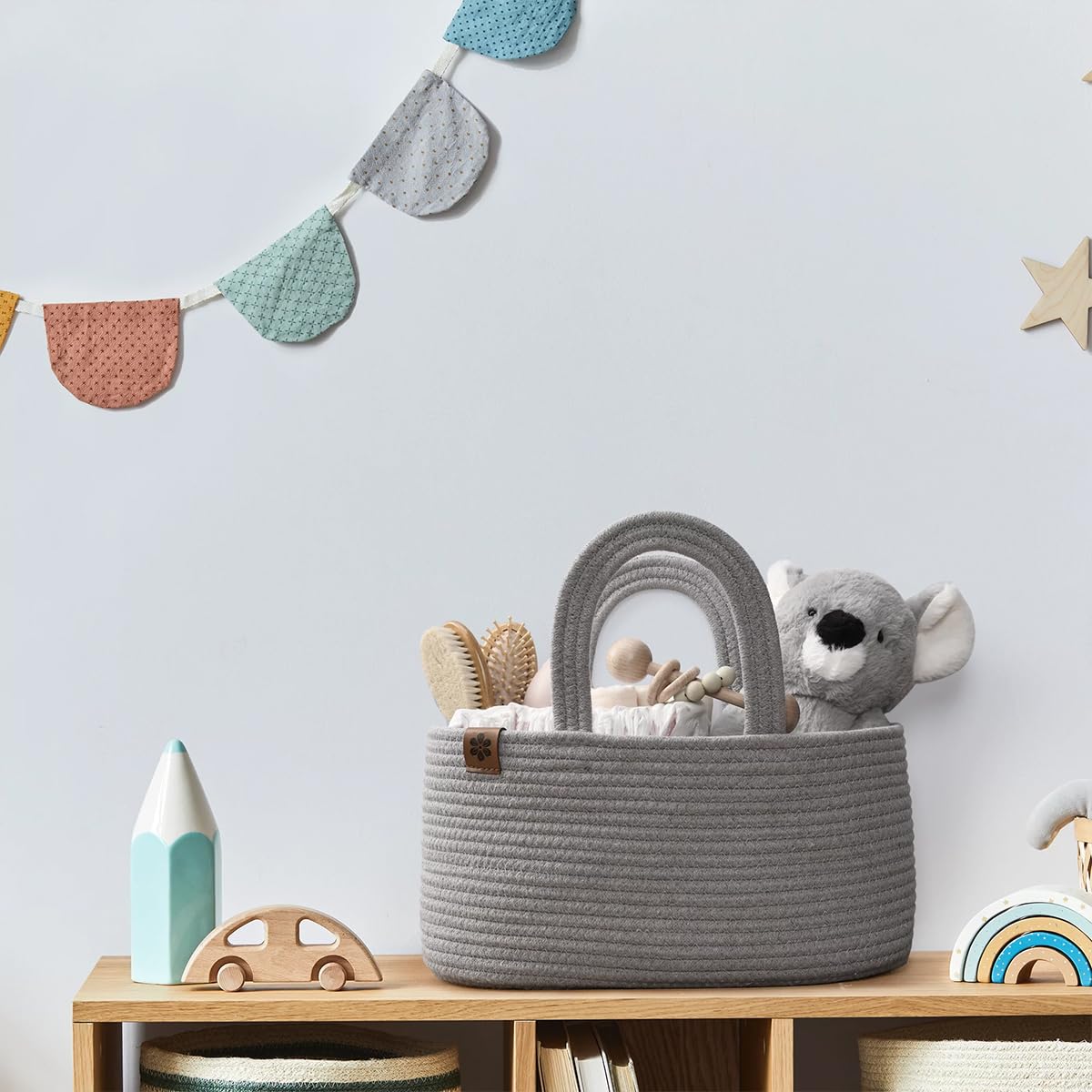 Zaakash Gray Baby Diaper Caddy Organizer - Portable Diaper Storage for Nursery, Changing Table & Car - Multi-Purpose Baby Gift Basket for New Parents (Perfect for Diapers, Wipes & Baby Essentials)