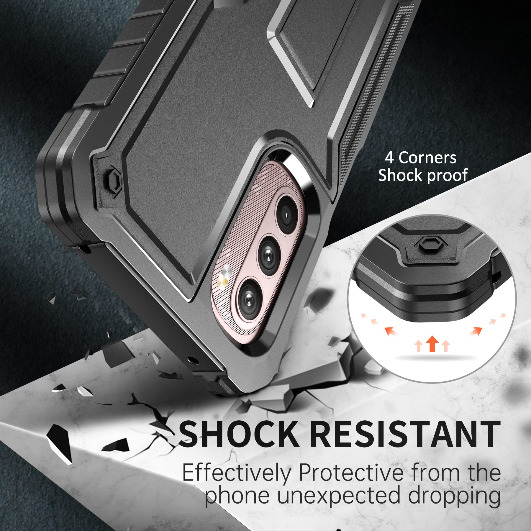 Shockproof Heavy Duty Case for Moto G Stylus 2022 - Dual Layer Protective Phone Cover with Built-in Kickstand & Screen Protector | Black | Perfect for Outdoor Activities, Work & Travel