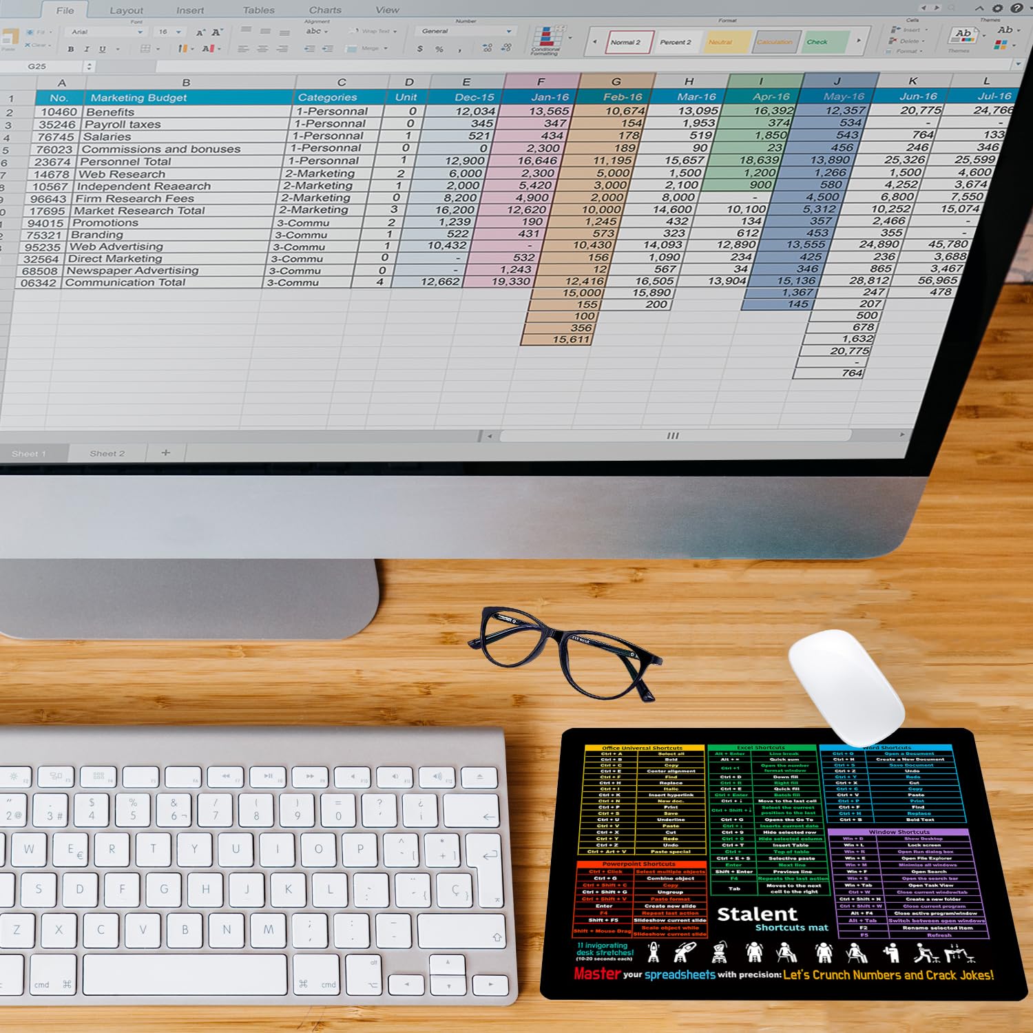 Computer Shortcut Mouse Pad with Excel Word PPT Cheat Sheet - Non-Slip Keyboard Mat & Desk Decor - Perfect Office Gift for Employees (11.8x9.8 Inches) - Ideal for Home Office, Workstations & Productivity Setups