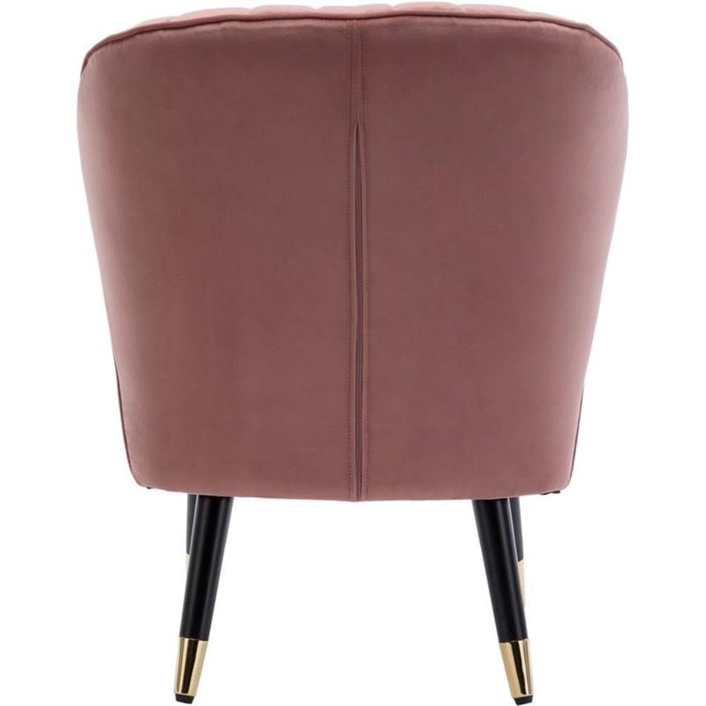 Jane Modern Wood and Velvet Fabric Upholstered Accent Chair in Pink - Stylish Living Room Seating for Home Office, Bedroom or Lounge Area