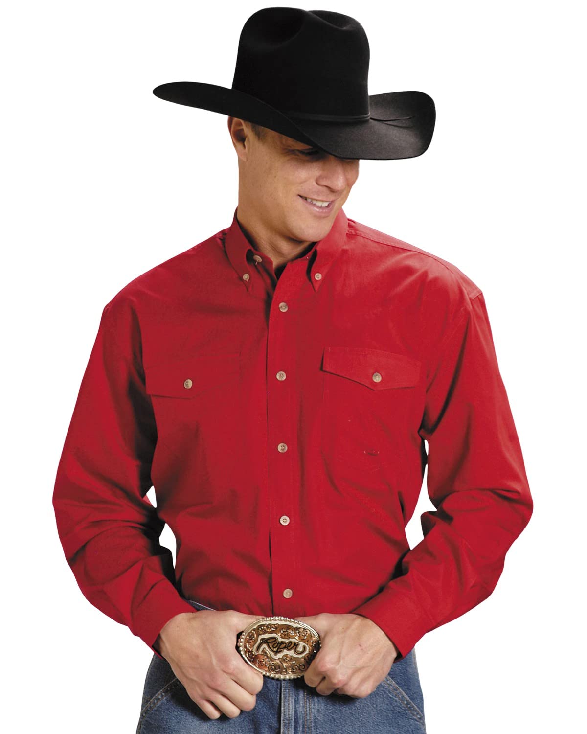 ROPER Men's Big & Tall Solid Poplin Long Sleeve Western Shirt - Classic Cowboy Style for Ranch Work, Rodeo & Casual Wear