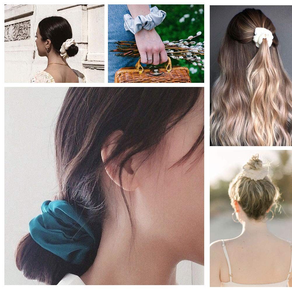 THXSILK Silk Scrunchies for Women - Soft Elastic Hair Ties & Ponytail Holders (6 Colors) - Perfect for Workouts, Office & Everyday Hair Styling