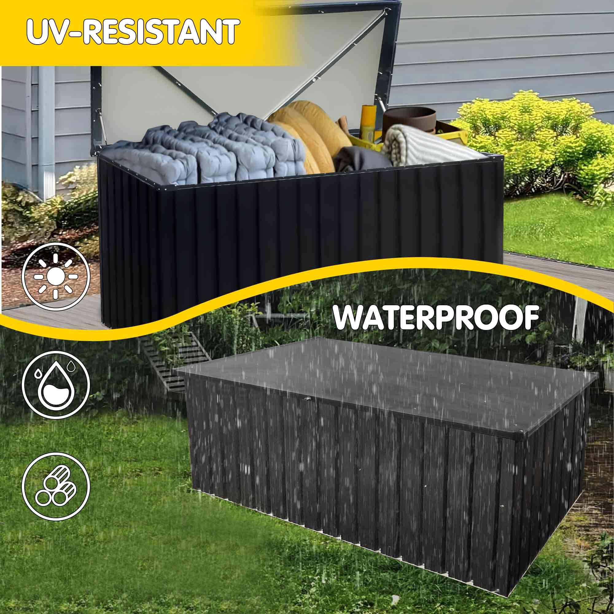 WIIS' IDEA 200 Gallon Outdoor Storage Deck Box - Waterproof Heavy Duty Lockable Deck Storage Container for Patio Furniture, Garden Tools & Pool Supplies - Black - Perfect for Backyard, Poolside & Garage Organization