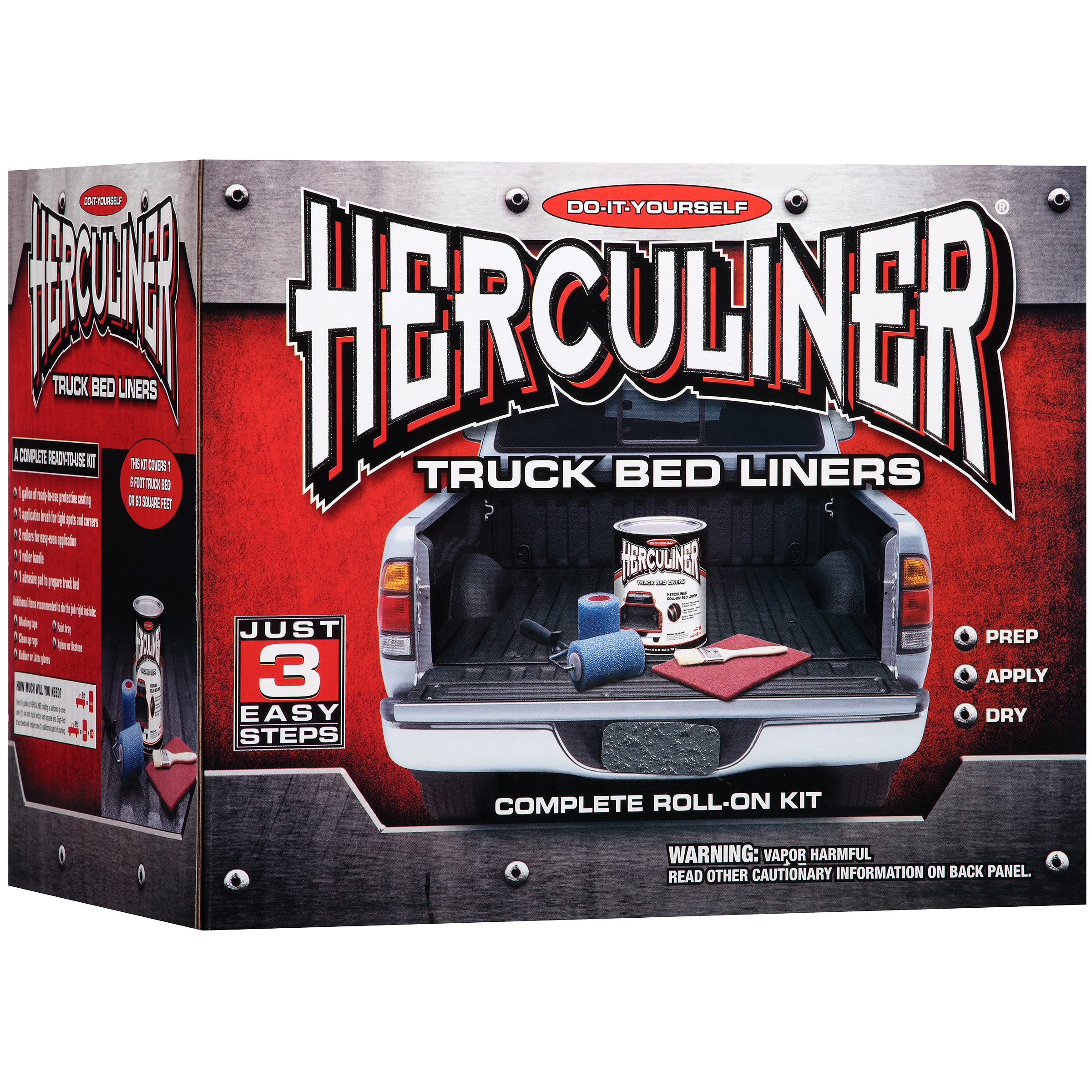 Herculiner Grey Truck Bed Liner Kit – 6 ft Roll-On DIY Bedliner for Pickup Trucks – Durable, Non-Slip, Rust-Proof Protection for Work & Off-Road Use