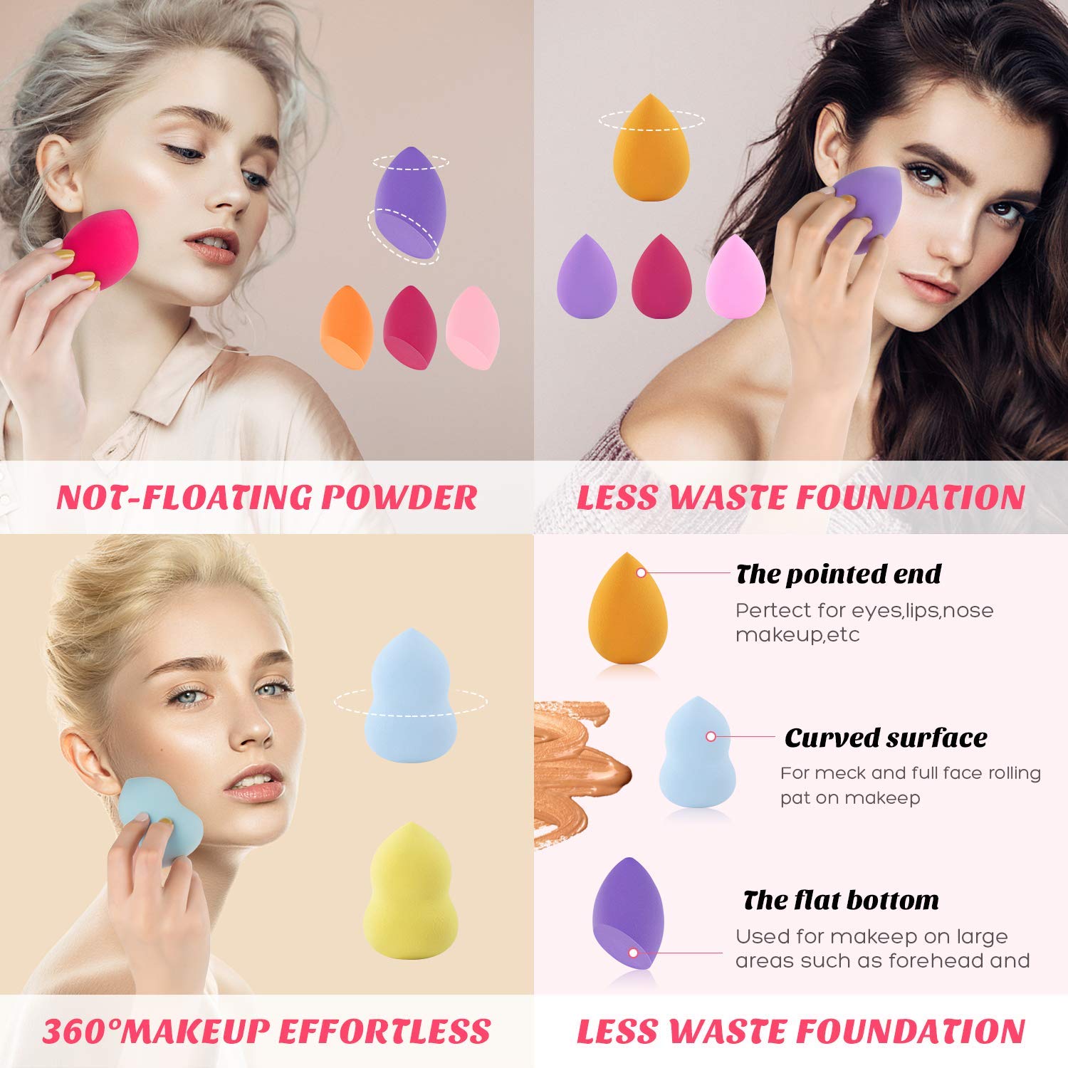 12 Pack Makeup Sponge Blenders - Beauty Blending Sponges Set with 2 Sponge Holders for Foundation, Concealer, BB Cream & Sunscreen | Perfect for Liquid & Powder Makeup Application, Travel & Professional Makeup Kits