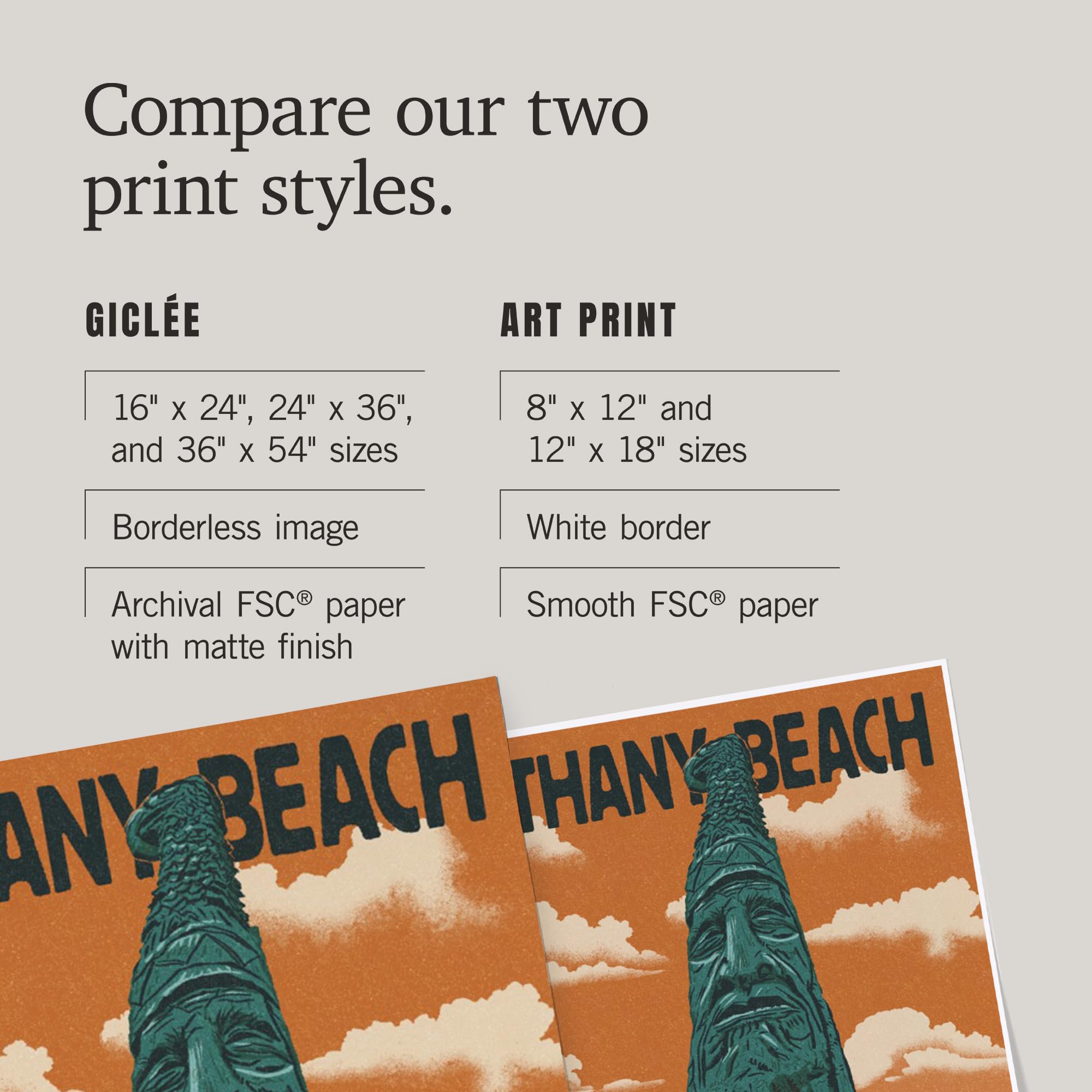 Lantern Press 24x36 Inch Giclee Art Print - Bethany Beach Delaware Totem Pole Letterpress Wall Decor | Coastal Home & Office Artwork for Living Room, Bedroom or Beach House