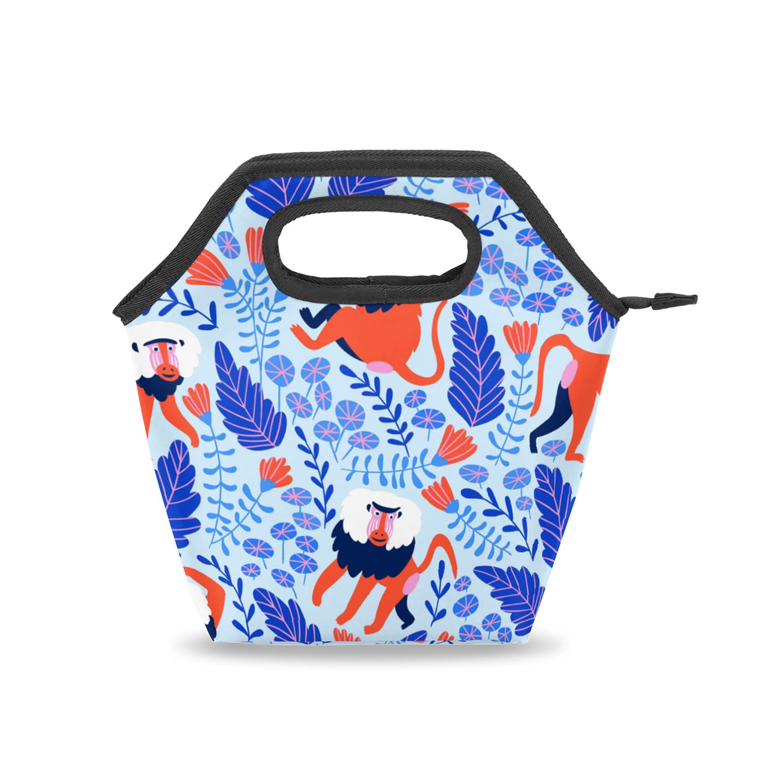 Insulated Reusable Lunch Bag with Animal Monkey & Tropical Leaf Design - Eco-Friendly Cooler Tote for Women & Men - Perfect for Work, School, Picnics & Outdoor Activities
