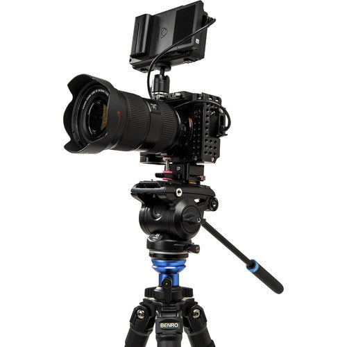 Benro A2573F Aluminum Single Tube Tripod with S4Pro Fluid Video Head - Professional Camera Tripod for DSLR, Mirrorless & Video Cameras - Perfect for Travel, Vlogging & Outdoor Photography