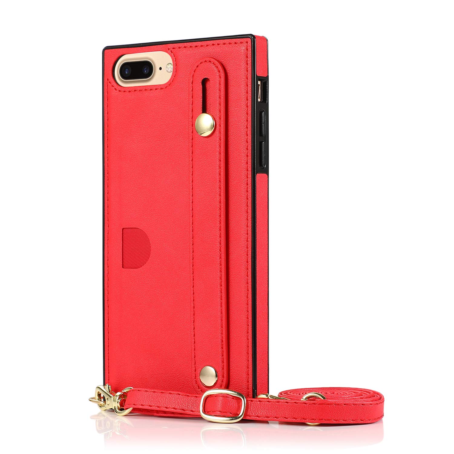 Shockproof Crossbody Phone Wallet Case for iPhone 6/6s - Full Body Protection with Kickstand, Finger Strap & Card Holder (Red) | Perfect for Travel, Shopping & Hands-Free Convenience