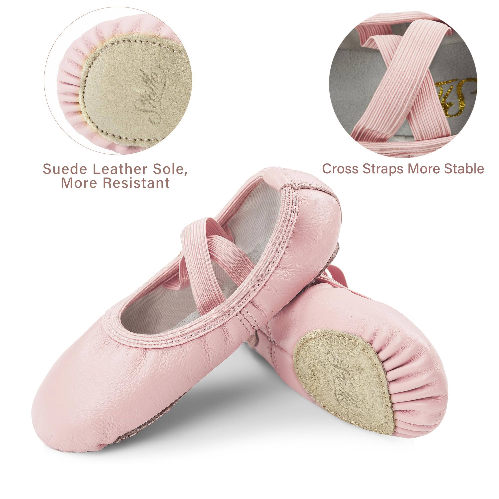 Stelle Genuine Leather Ballet Shoes for Girls - Toddler/Little Kid/Big Kid Ballerina Dance Slippers | Perfect for Ballet Class, Recitals & Dance Performances