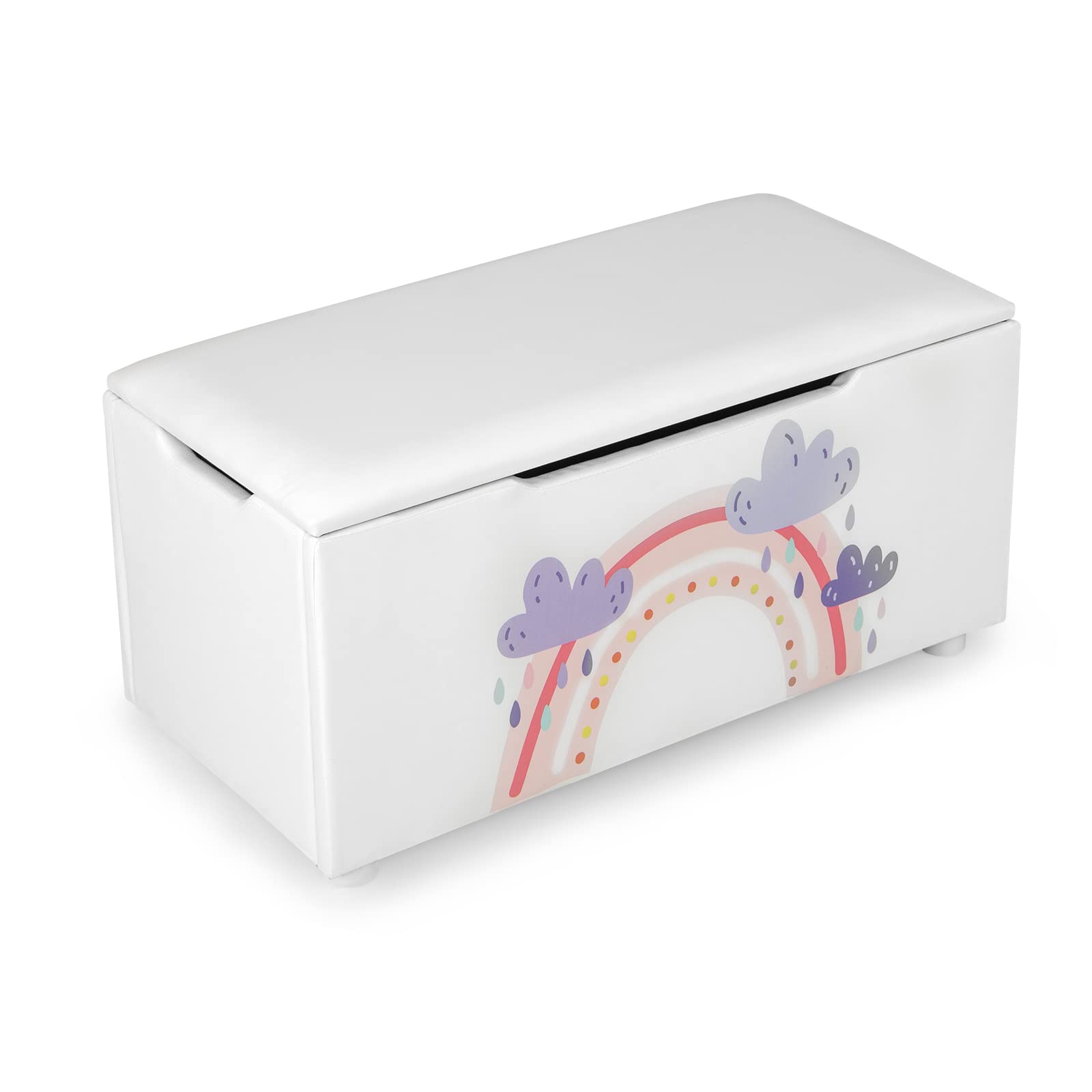 HONEY JOY 2-in-1 Kids Wooden Toy Storage Box with Padded Seat - Large Faux Leather Toy Chest Bench for Nursery, Bedroom & Playroom - Carry Handles for Easy Moving - Perfect for Organizing Toys, Books & Kids' Room Decor (Cloud Design)