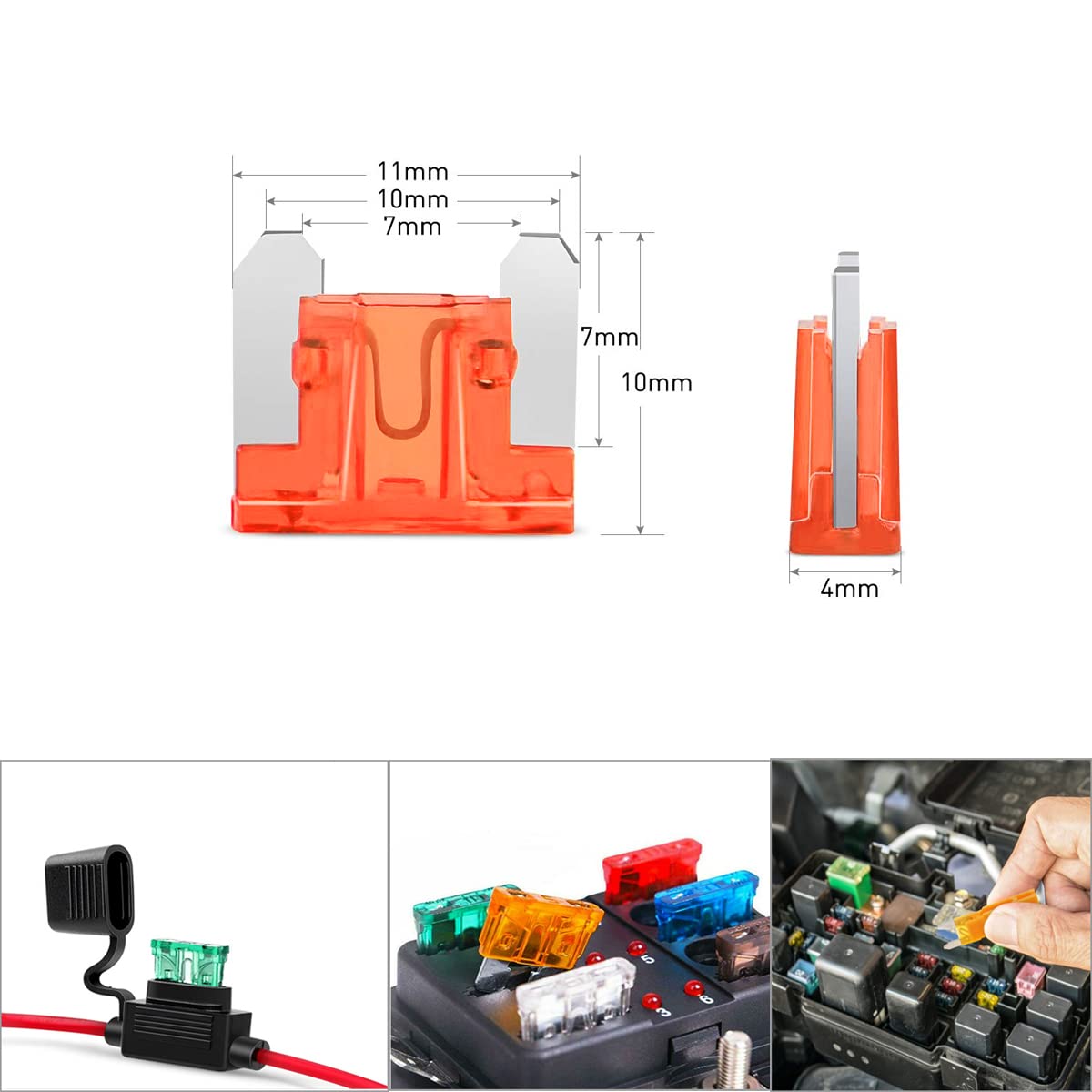 24-Piece Car Blade Fuses Assortment Kit - 5A 10A 15A 20A 25A 30A Low Profile Mini Automotive Fuses for Car, Boat, Truck & SUV - Essential Vehicle Electrical Protection & Emergency Roadside Repair Kit