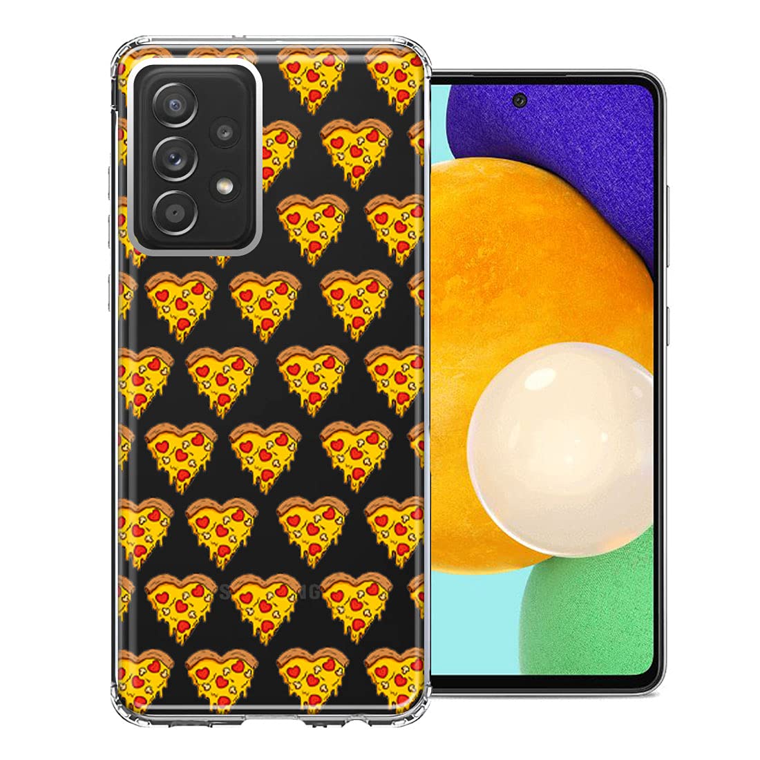 Samsung Galaxy A72 Phone Case - Pizza Hearts & Polka Dots Design Double Layer Protective Cover | Shockproof Slim Fit Case for Everyday Use, Work & Travel