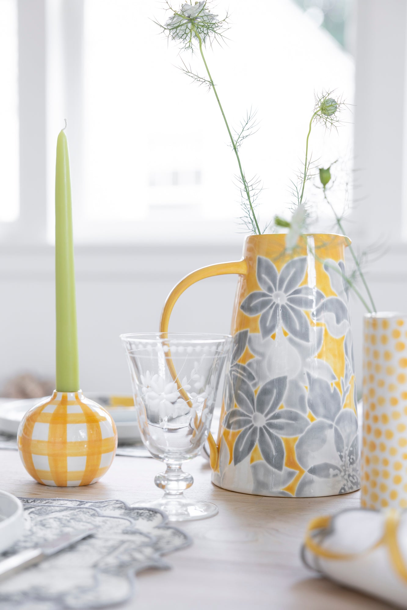Gingham Bud Vase - Small Floral Vase for Fresh Flowers, Home Decor, Wedding Centerpieces & Table Decorations