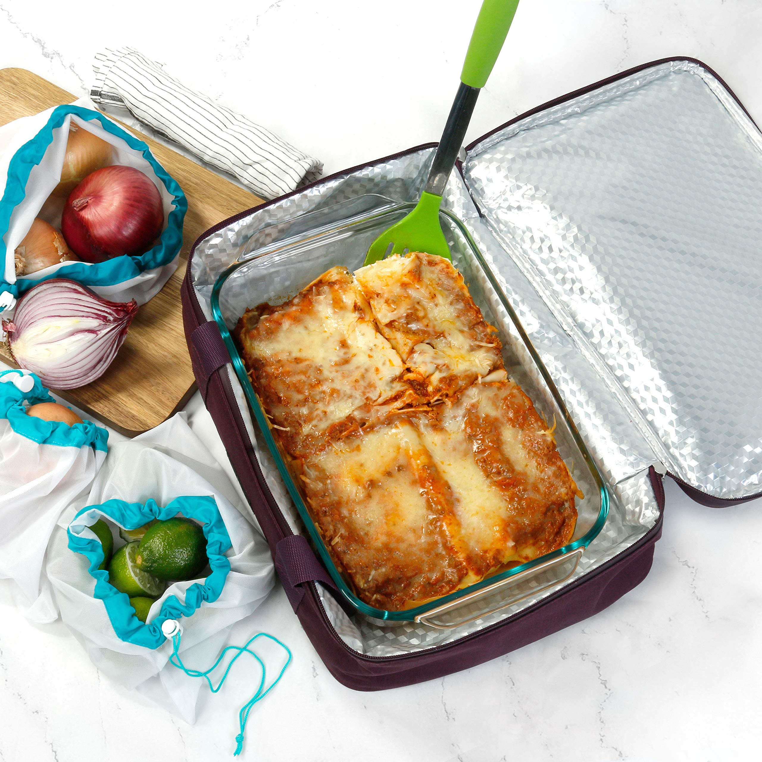 Insulated Casserole Carrier for Hot & Cold Food - 9x13 Inch Thermal Casserole Dish Tote for Lasagna, Potlucks, Picnics & Cookouts - Leakproof Teal Casserole Bag (Perfect for Parties, Family Gatherings & Outdoor Dining)