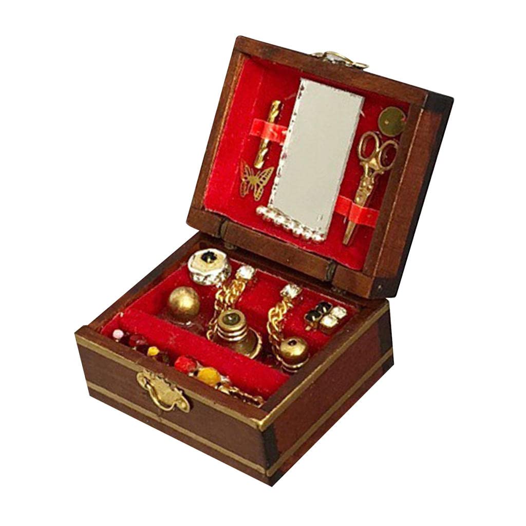 Almencla 1:12 Scale Miniature Wooden Jewelry Box - Dollhouse Bedroom Dresser Decor for DIY Crafts, Collectibles & Home Display