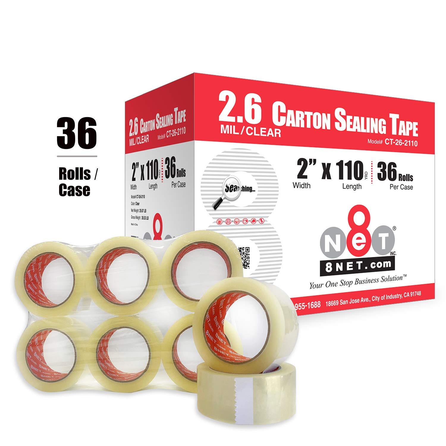 8NET Clear Packing Tape - 2.6 mil Thick, 2