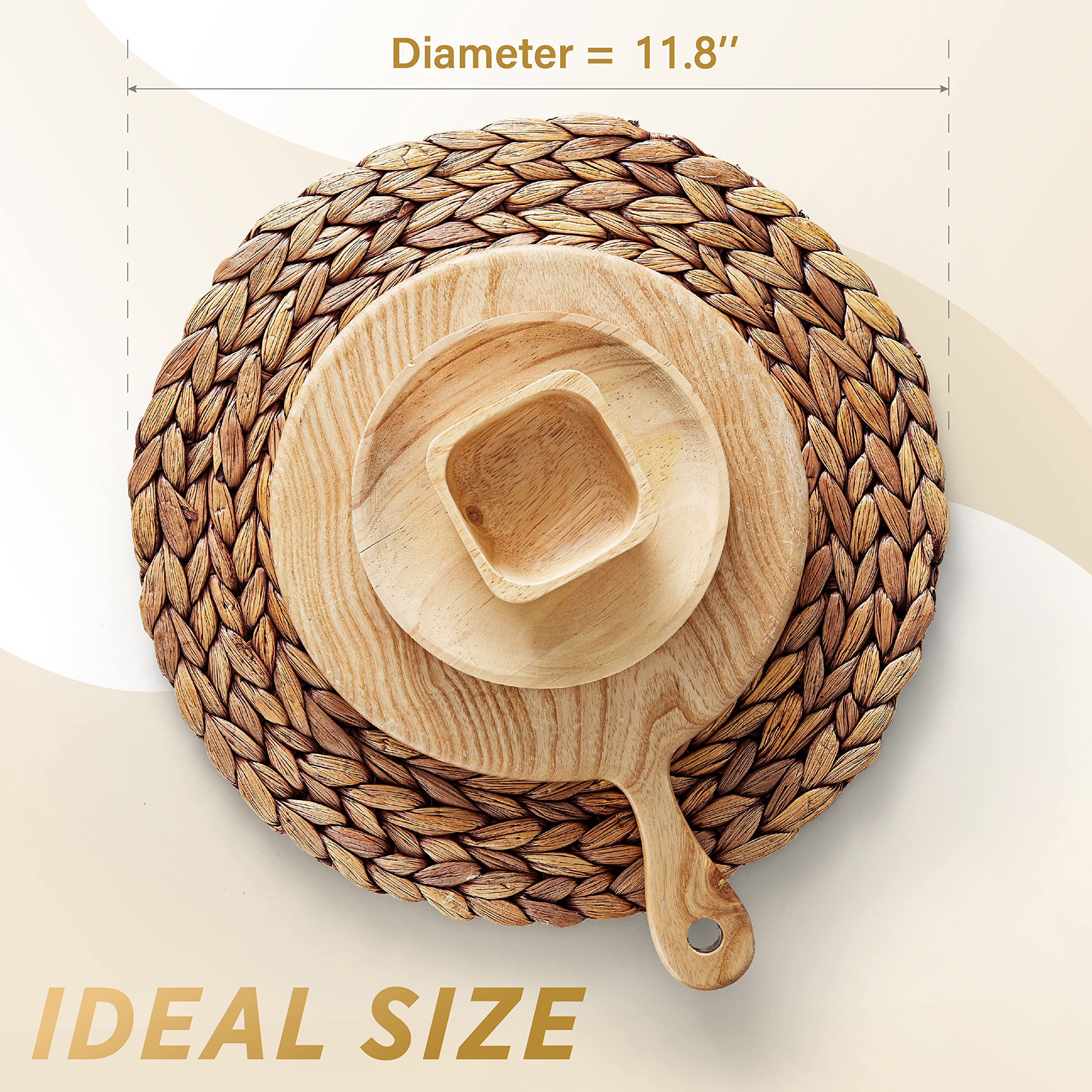 BLUEWEST Round Woven Placemats Set of 10 - Natural Rattan & Water Hyacinth Braided Placemats - Heat Resistant & Durable for Plates (11.8